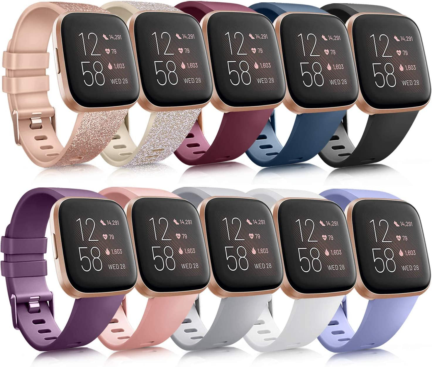 10 Pack Silicone Bands Compatible with Fitbit Versa 2 / Fitbit Versa/Versa Lite/Versa SE, Classic Soft Replacement Sport Wristbands Accessories for Women Men (Small, 10 Pack A)  Amzpas 10 Pack B Small 