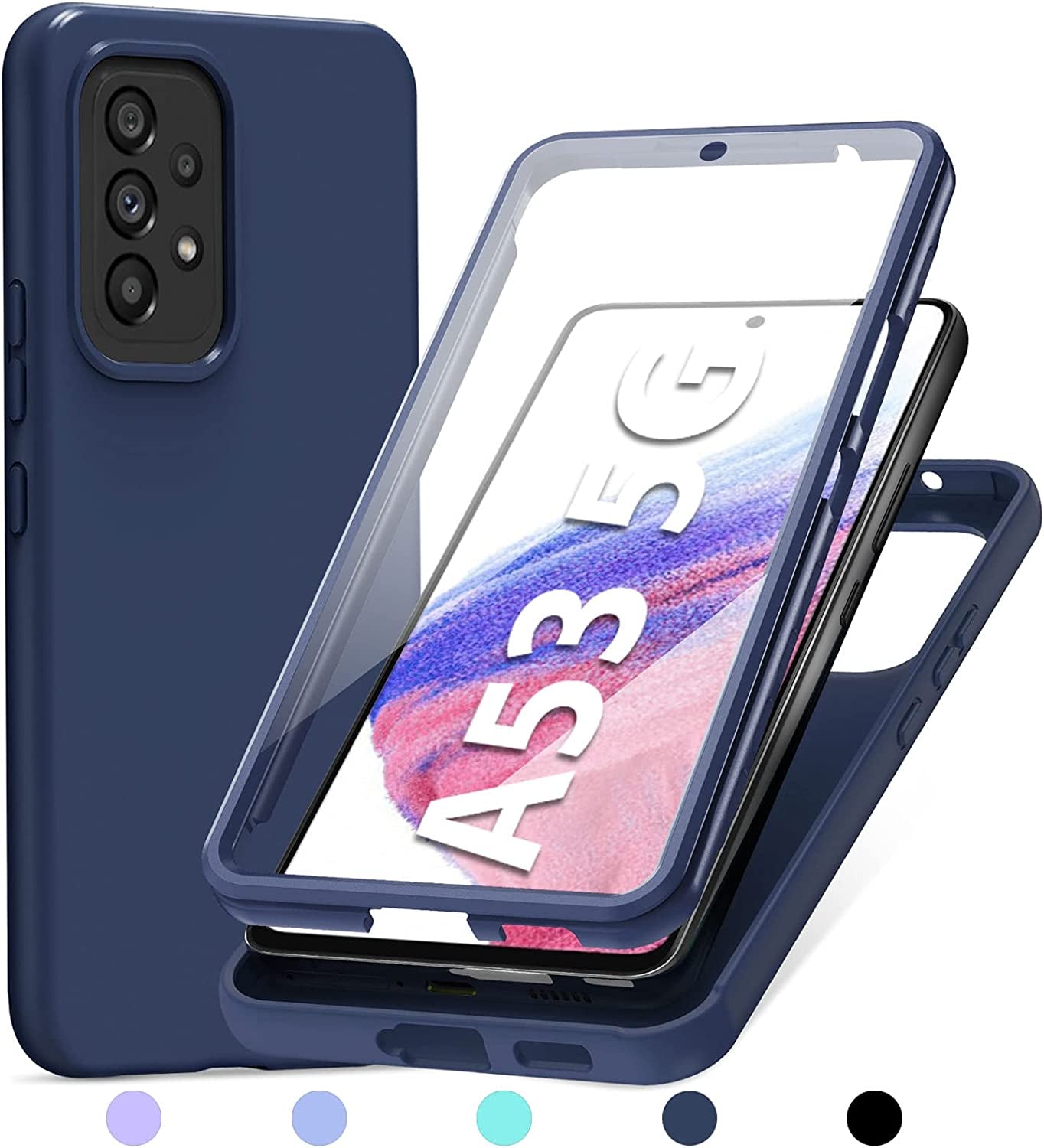 PUJUE for Samsung Galaxy A53 5G Case: Shockproof Protective Phone Cases - Soft Silicone TPU Slim Cell Shell - Cute Durable Rugged Matte Phone Covers (Black)  PUJUE Navy Blue  