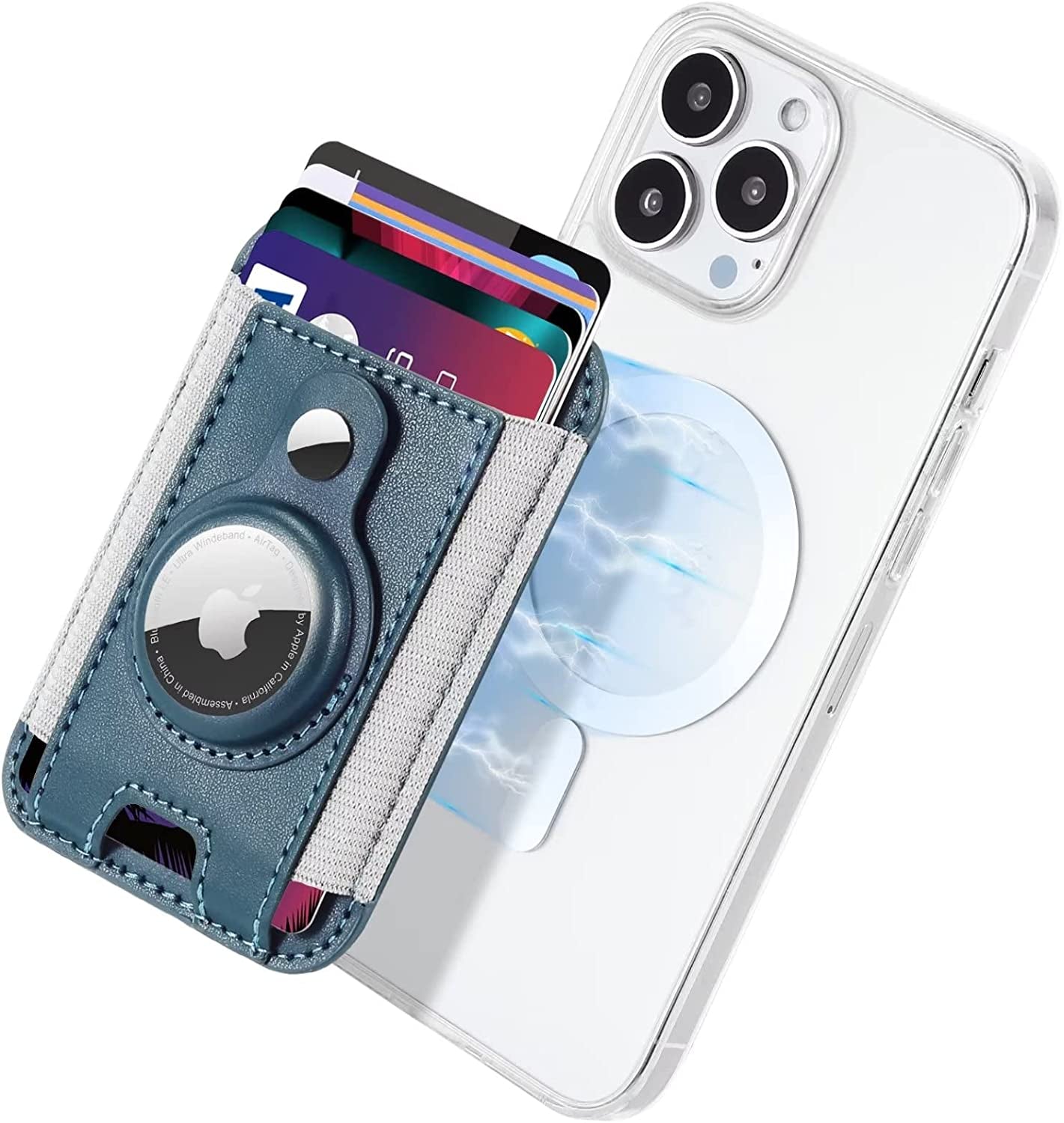 Magsafe Wallet with Airtag Holder, Magnetic Card Holder for Phone Case Compatible with Iphone 14/13/12 Mag-Safe Series, Leather Magnetic Phone Wallet Can Hold up to 7 Cards （Black）  ExtreLife Dark Blue  