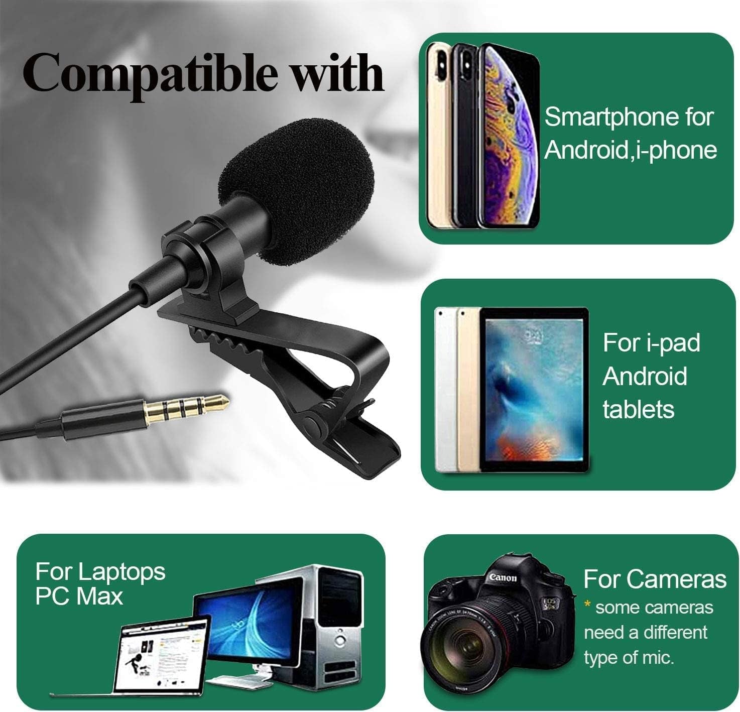 MOVOYEE Mini Microphone for Iphone Microphone for Video Recording Youtube Vlogging Phone Ipad Interview Podcast, External Tiny Lavalier Microphone Noise Cancelling Lapel Microphone Clip,Small Lav Mic  MOVOYEE   