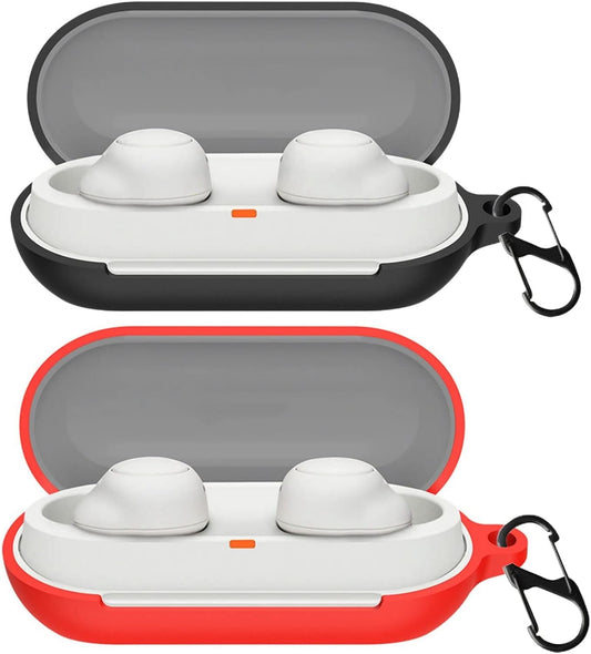 2PCS Silicone Case Cover for Sony WF-C700N Silicone Case, Sony C700 Case, Sony WF C700N Case Cover with Keychain (Black+Red)  XLDK   