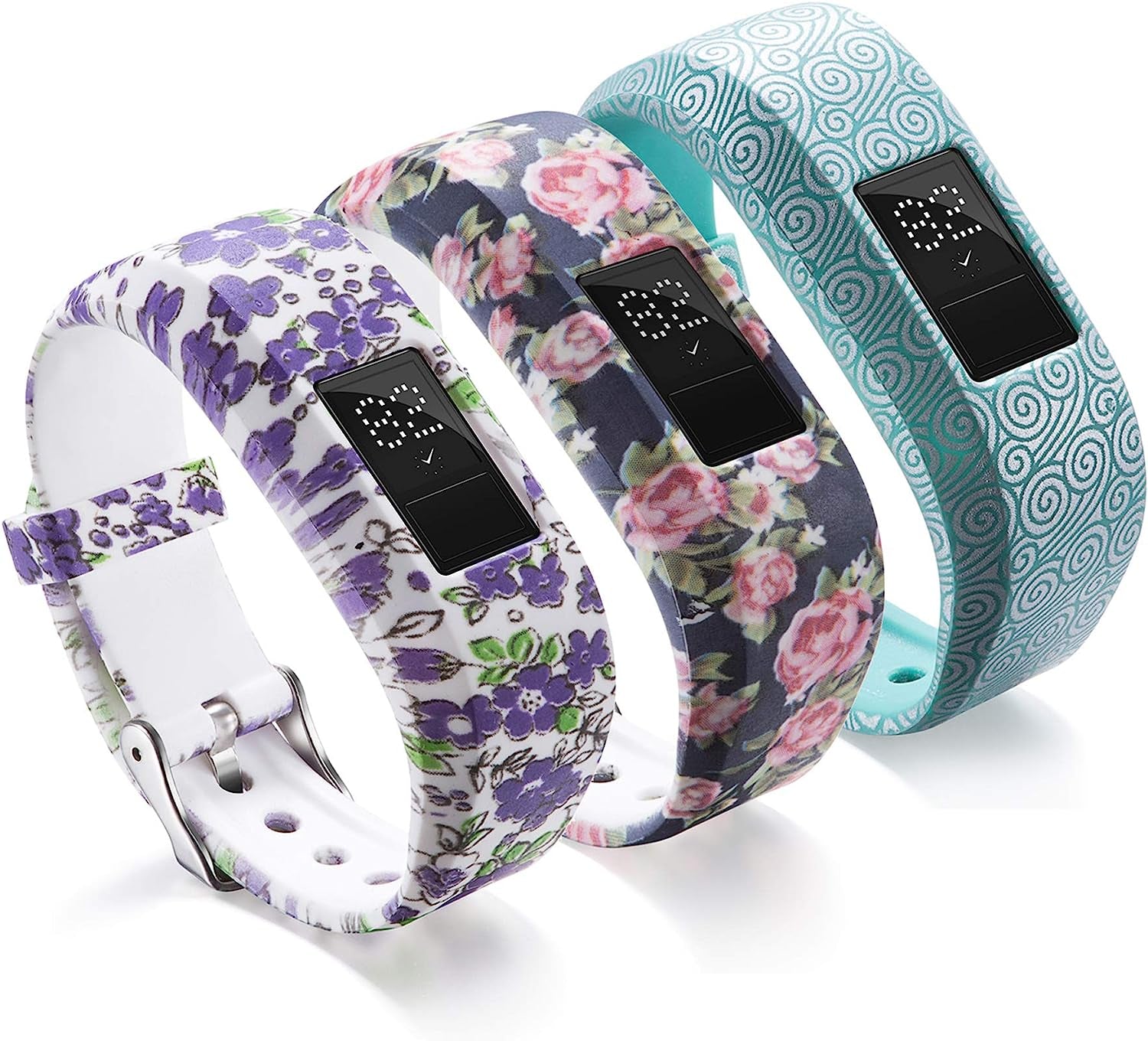 Compatible with Garmin Vivofit JR Bands for Kids, Colorful Adjustable Silicone Replacement Bands Wristband Straps Bracelet for Vivofit JR / Vivofit Jr2 / Vivofit3 (Lavender Rose Green)  XHNee   