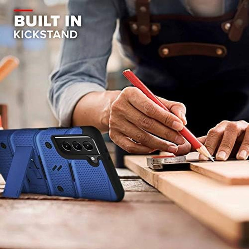 ZIZO Bolt Series for Galaxy S21 Case with Screen Protector Kickstand Holster Lanyard - Blue & Black  Zizo   