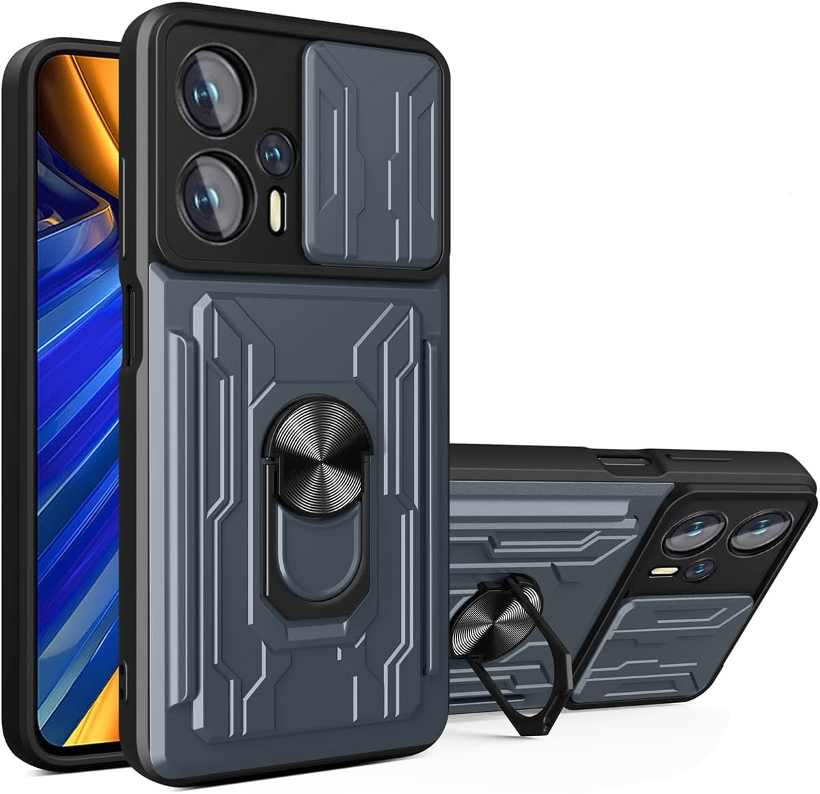 Ccsmall for Xiaomi Poco X4 GT 5G Case Sliding Window Case with Card Holders, Cover with Slide Camera Protection Built-In Magnetic Kickstand Case for Xiaomi Poco X4 GT 5G LJK Black  CCSmall Gray Xiaomi Poco X4 Gt 