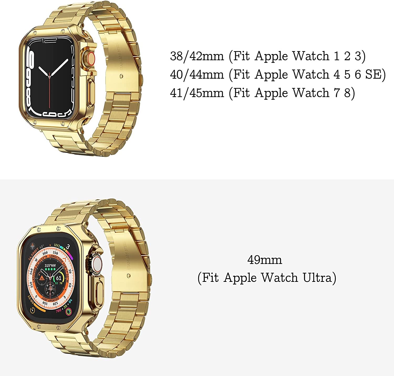 MRYUESG Compatible with Apple Watch Band and Case, Stainless Steel Metal Chain with TPU Cover, Smart-Watch Link Bracelet Strap, Wrist-Band for I-Watch Series 8 7 6 5 4 3 2 1 SE SE2  MRYUESG   