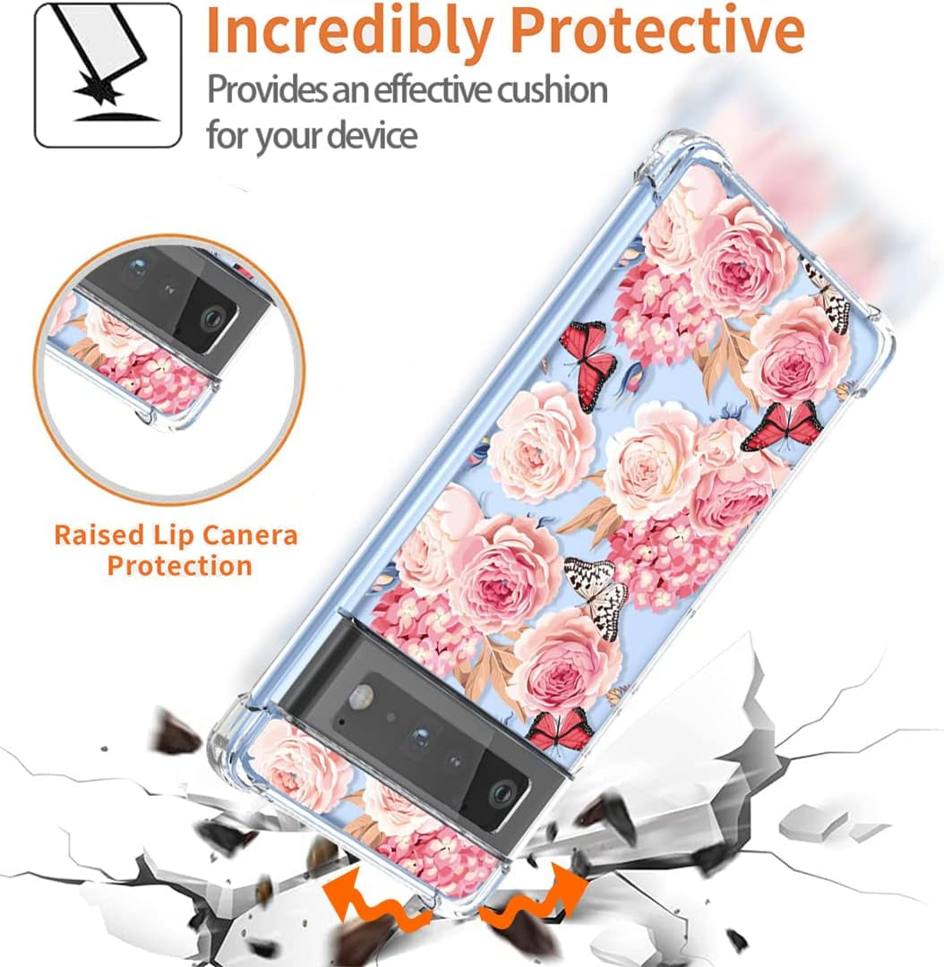 KOARWVC Case for Pixel 6 Pro Case, Google 6 Pro G8VOU Case Clear with Design Soft TPU Shock Absorption Slim Floral Pattern Protective Back Cover Cases for Google Pixel 6 Pro 5G (Flower Butterfly)  KOARWVC   