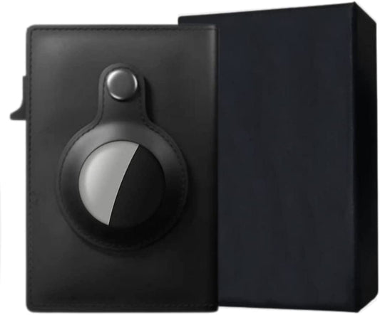 Abi-Wan Airtag Wallet for Men - PU Leather Wallet with Gift Box, RFID Blocking & Airtagging for Tracking Card Holder for Men - Minimalist Front Pocket Slim Wallet Apple Airtag Case Accessories, Black  Abi-Wan   