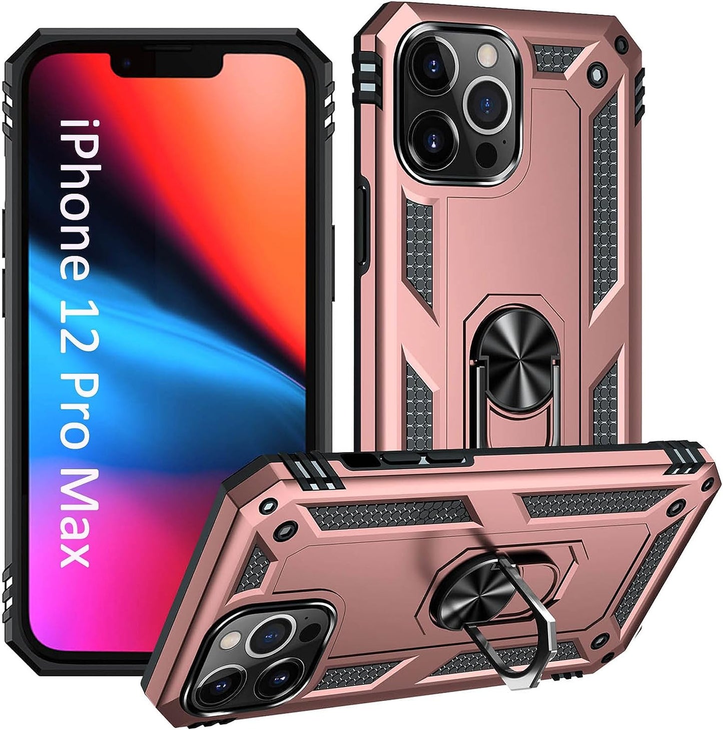 ADDIT Military Grade Iphone 12 Pro Max Case - 6.7" Slim Fit, Heavy Duty Protection, Rotatable Magnetic Kickstand, TPU & Polycarbonate, Black  ADDIT Rose Gold Iphone 12 Pro Max [6.7"] 