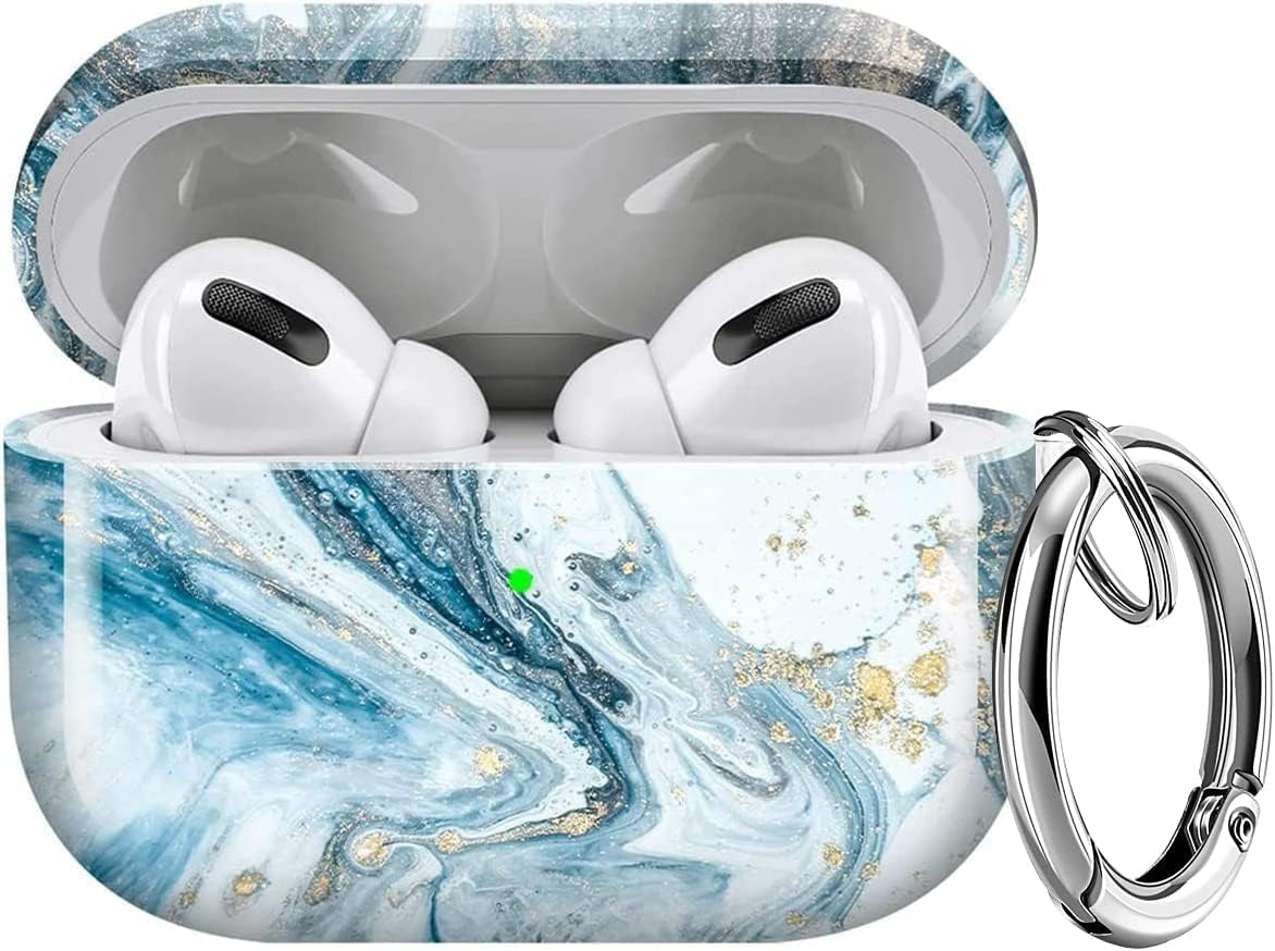 Maxjoy for Airpods Pro Case Cover, Clear Flower Pro Case for Women Men Cute Soft Protective Floral Ipod Pro Case with Keychain Clip for Airpods Pro Charging Case 2019, Transparent  Maxjoy Blue + White  