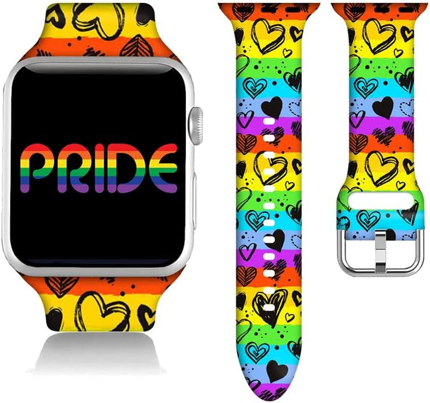 Teacher Appreciation Gifts Nurse Decorations Wristband Straps for Rainbow Apple Watch Band 38Mm/40Mm/41Mm/42Mm/44Mm/45Mm Soft Silicone Pride Watch Band Strap for Apple Smart Watch Series 7 6 5 4 3 2 1 SE.  DGDGDG Rainbow Pride Hearts 38mm/40mm/41mm 