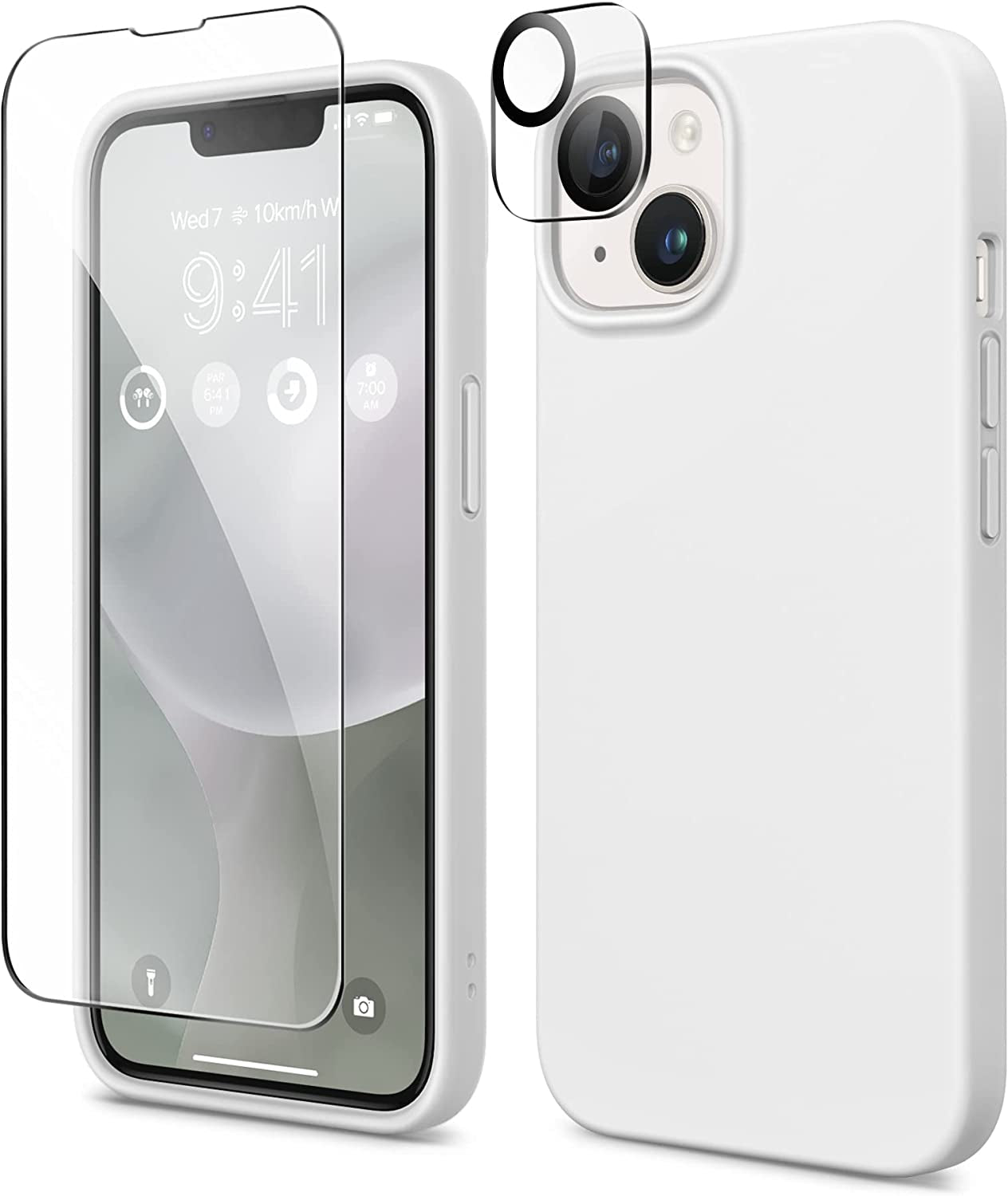 GONEZ for Iphone 14 Case Silicone, with Screen Protector + Camera Lens Protector, [Soft Anti-Scratch Microfiber Lining], Slim Liquid Silicone Shockproof Protective Phone Cover 6.1 Inch, Stone  GONEZ White  