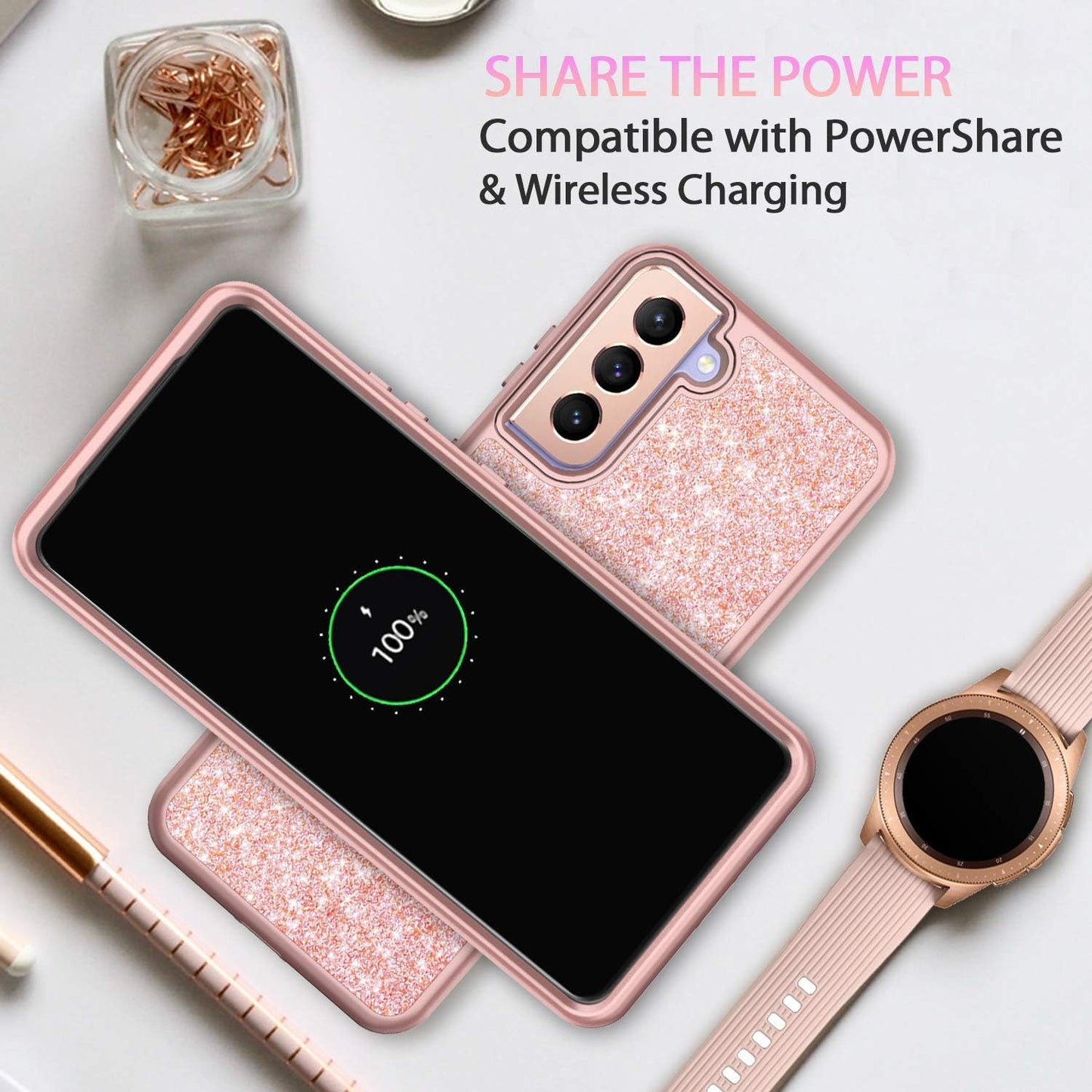 Coolwee Pink Full Protective Case for Galaxy S21 plus 5G Heavy Duty Hybrid 3 in 1 Rugged Shockproof Women Girls Transparent for Samsung Galaxy S21 plus 6.7 Inch Rose Gold  Coolwee   