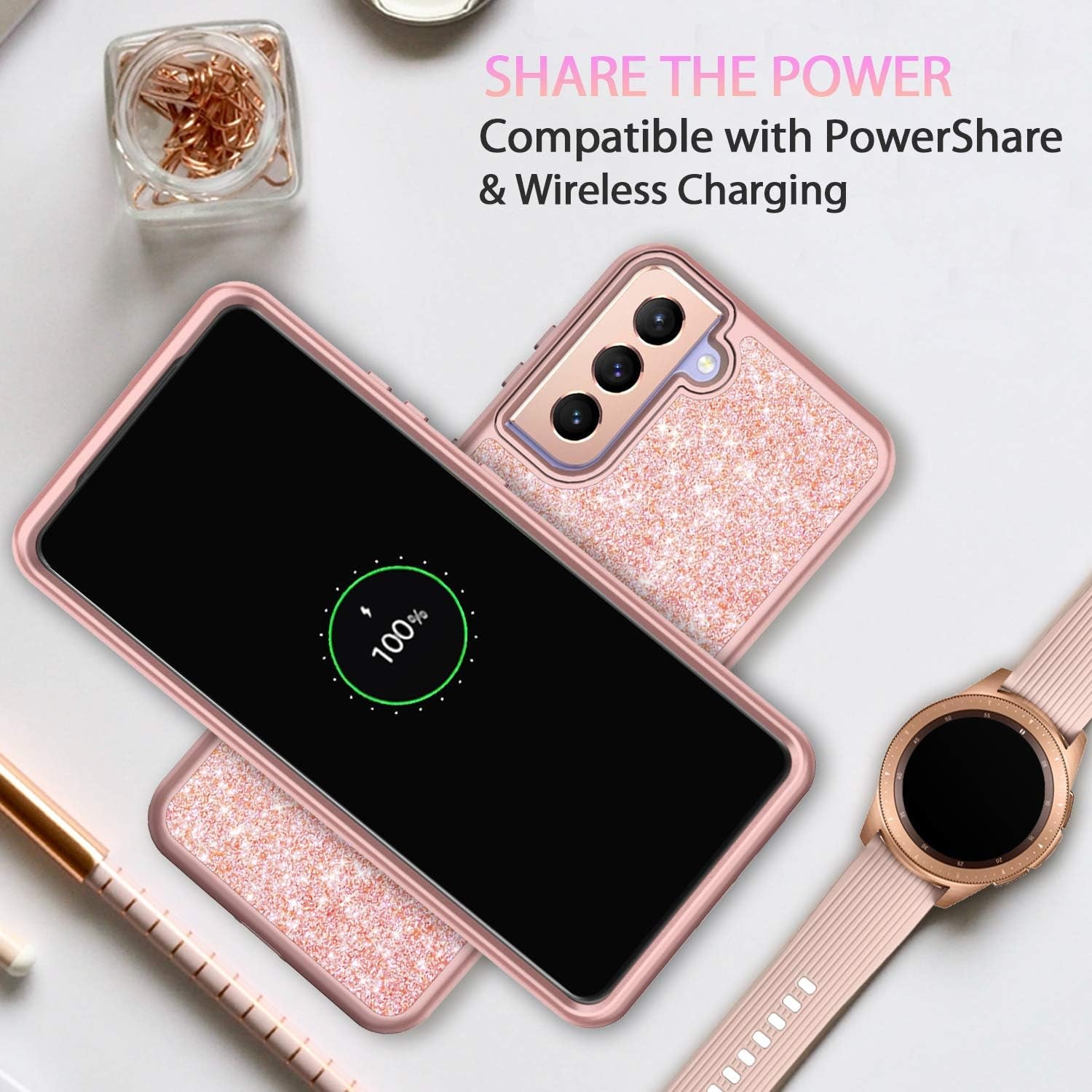 Coolwee Pink Full Protective Case for Galaxy S21 plus 5G Heavy Duty Hybrid 3 in 1 Rugged Shockproof Women Girls Transparent for Samsung Galaxy S21 plus 6.7 Inch Rose Gold  Coolwee   