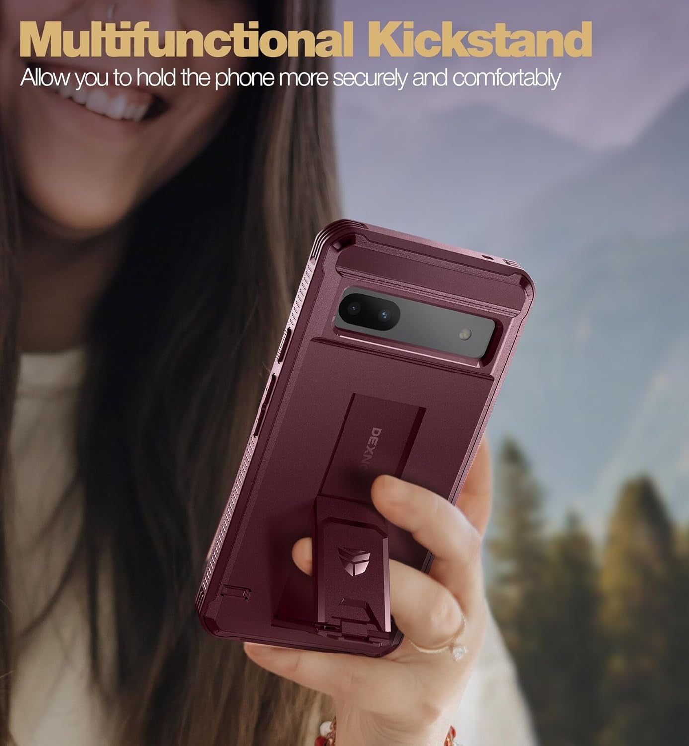 Dexnor Full Body Case for Google Pixel 7A, Built-In Screen Protector and Kickstand, [Extra Front Frame] Heavy Duty Military Grade Protection Shockproof Rugged Cover Case for Pixel 7A 5G, Red  Dexnor   