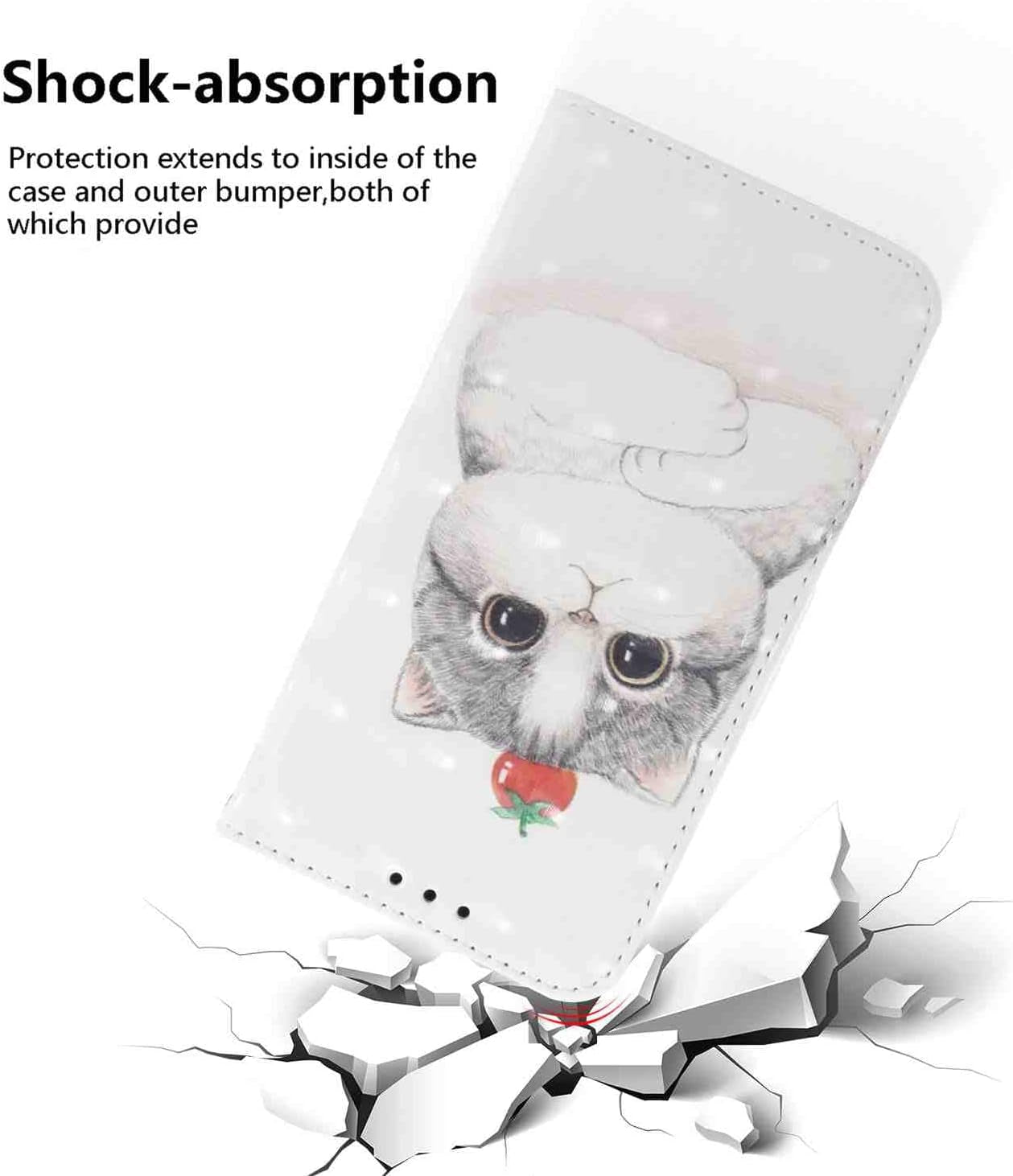 Mojiery Phone Cover Wallet Folio Case for LG V40 THINQ, Premium PU Leather Slim Fit Cover, 2 Card Slots, Fitting Cover, Cute Cat  MojieRy   