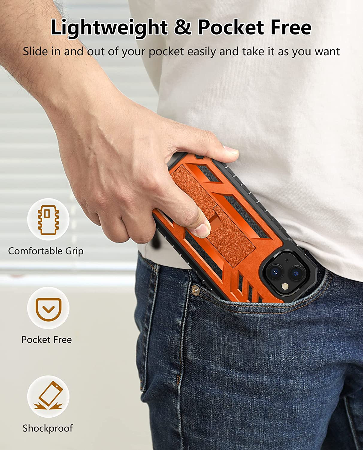 For Iphone 13 Case Protective Cover: Iphone 14 Case Heavy Duty Military Grade Hard Protection Shock Proof Grip | Durable Dual-Layer Design Iphone 13-14 Phone Case with Built-In Kickstand Orange  DAMAI   