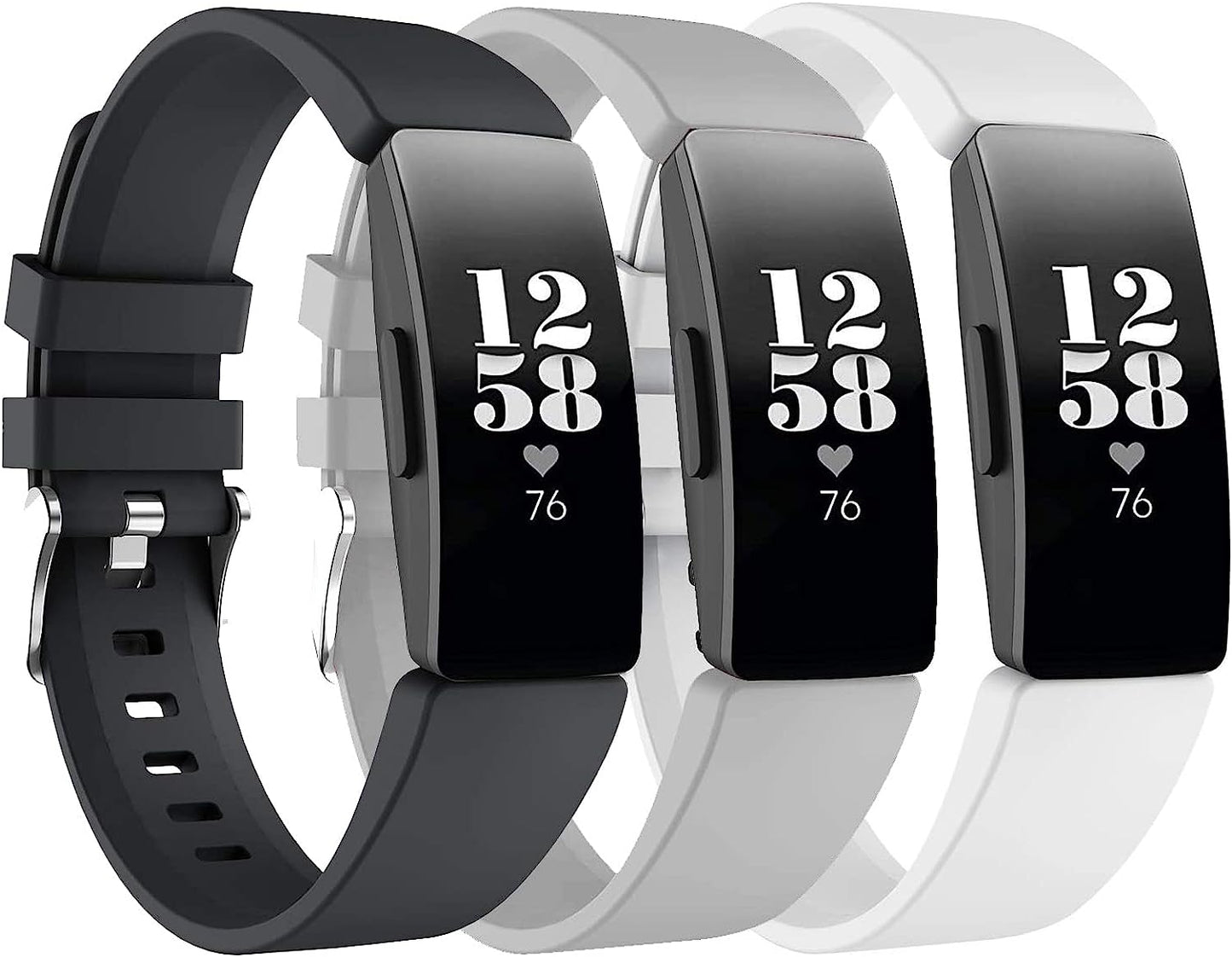 3 Pack Bands for Fitbit Inspire 2/Inspire/Inspire Hr/Ace 2/Ace 3 Fitness Tracker,Silicone Fitness Sport Wristbands for Women Men  SENGKOB Black+white+gray Small 