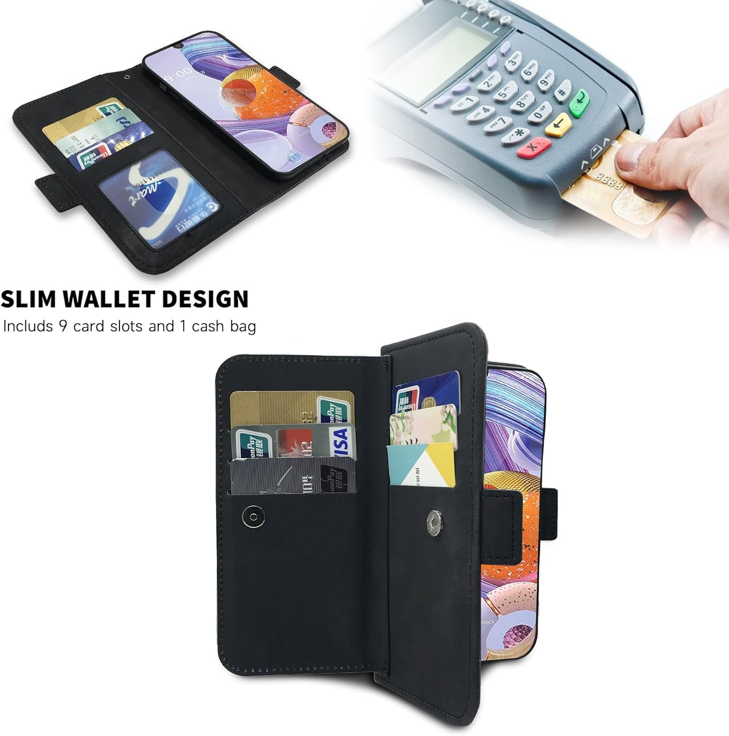 Furiet Compatible with LG V35 Thinq V30 plus Wallet Case Wrist Strap Lanyard Leather Flip Card Holder Stand Cell Accessories Phone Cover for LGV30 LGV35 LG30 LG35 V 30 35 V30+ V30S H931 Men Black  Furiet   