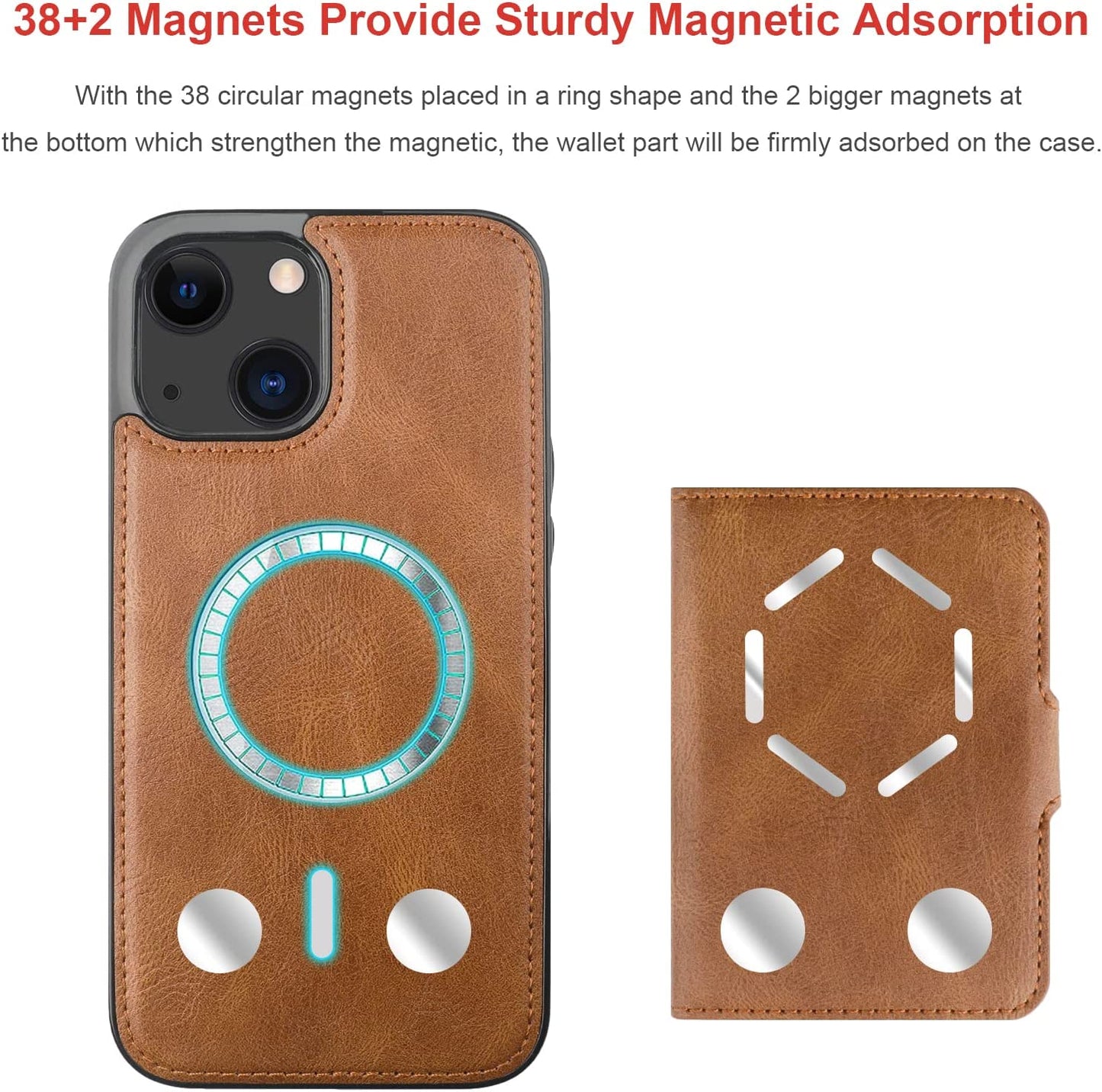 Bocasal Wallet Case for Iphone 13 Compatible with Magsafe Magnetic RFID Blocking Detachable Premium PU Leather Flip Case with Card Slots Holder Kickstand Wireless Charging 6.1 Inch (Brown)  Bocasal   