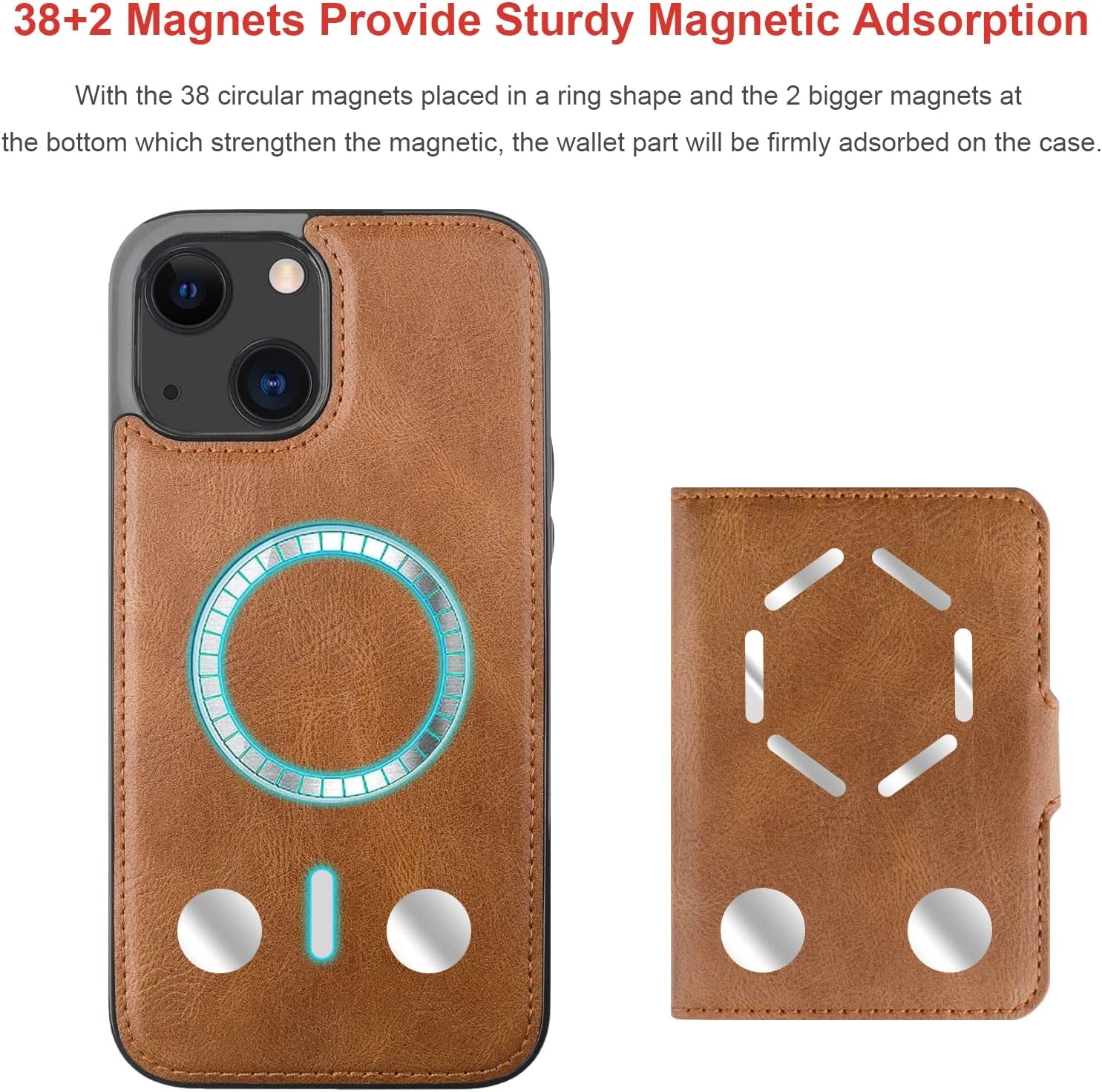 Bocasal Wallet Case for Iphone 13 Compatible with Magsafe Magnetic RFID Blocking Detachable Premium PU Leather Flip Case with Card Slots Holder Kickstand Wireless Charging 6.1 Inch (Brown)  Bocasal   