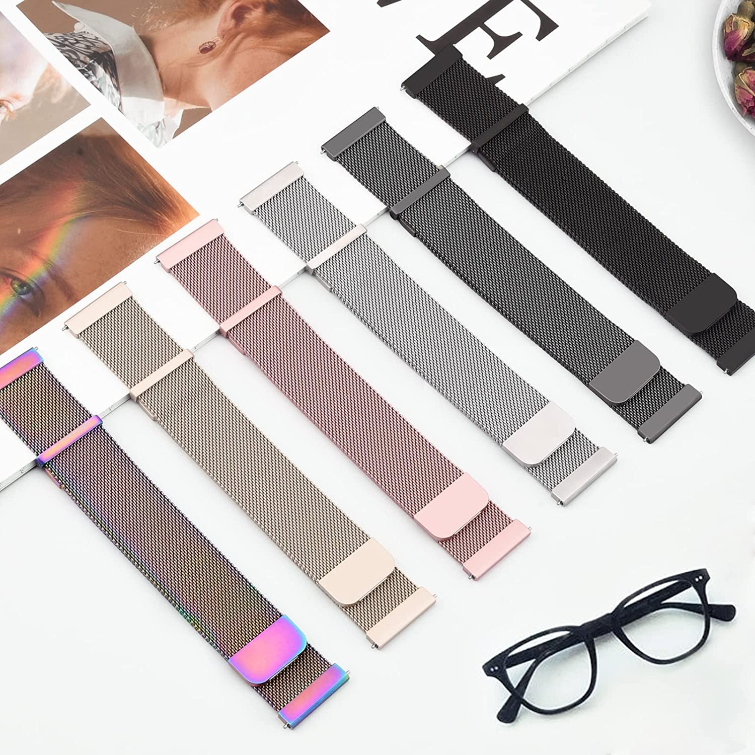 Wanme Metal Bands for Garmin Venu 2 plus / Venu Sq / Venu / Vivoactive 3 Watch Band Women Men, Stainless Steel Mesh Magnetic Replacement Wristband Bracelet Strap for Garmin Vivomove Sport, Vivoactive 3 Music, Forerunner 645 / 245 Music Smart Watch  Wanme   