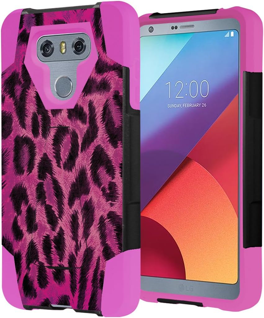 Capsule Case Compatible with LG G6 [Hybrid Fusion Dual Layer Shockproof Combat Kickstand Case Black Pink] for LGG6 LG G6 2017 - (Leopard Pink)  HRWireless   