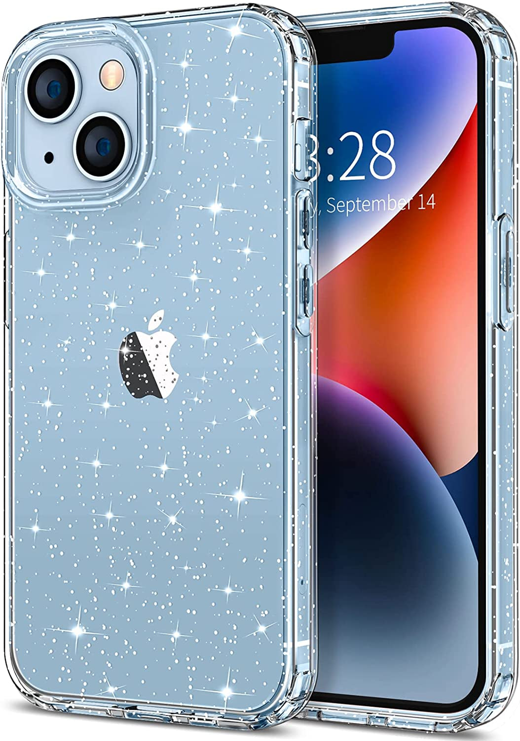 Hython Case for Iphone 14 Case Glitter, Cute Sparkly Clear Glitter Shiny Bling Sparkle Cover, Anti-Scratch Soft TPU Thin Slim Fit Shockproof Protective Phone Cases for Women Girls, Clear/Blue Glitter  Hython Clear Glitter  