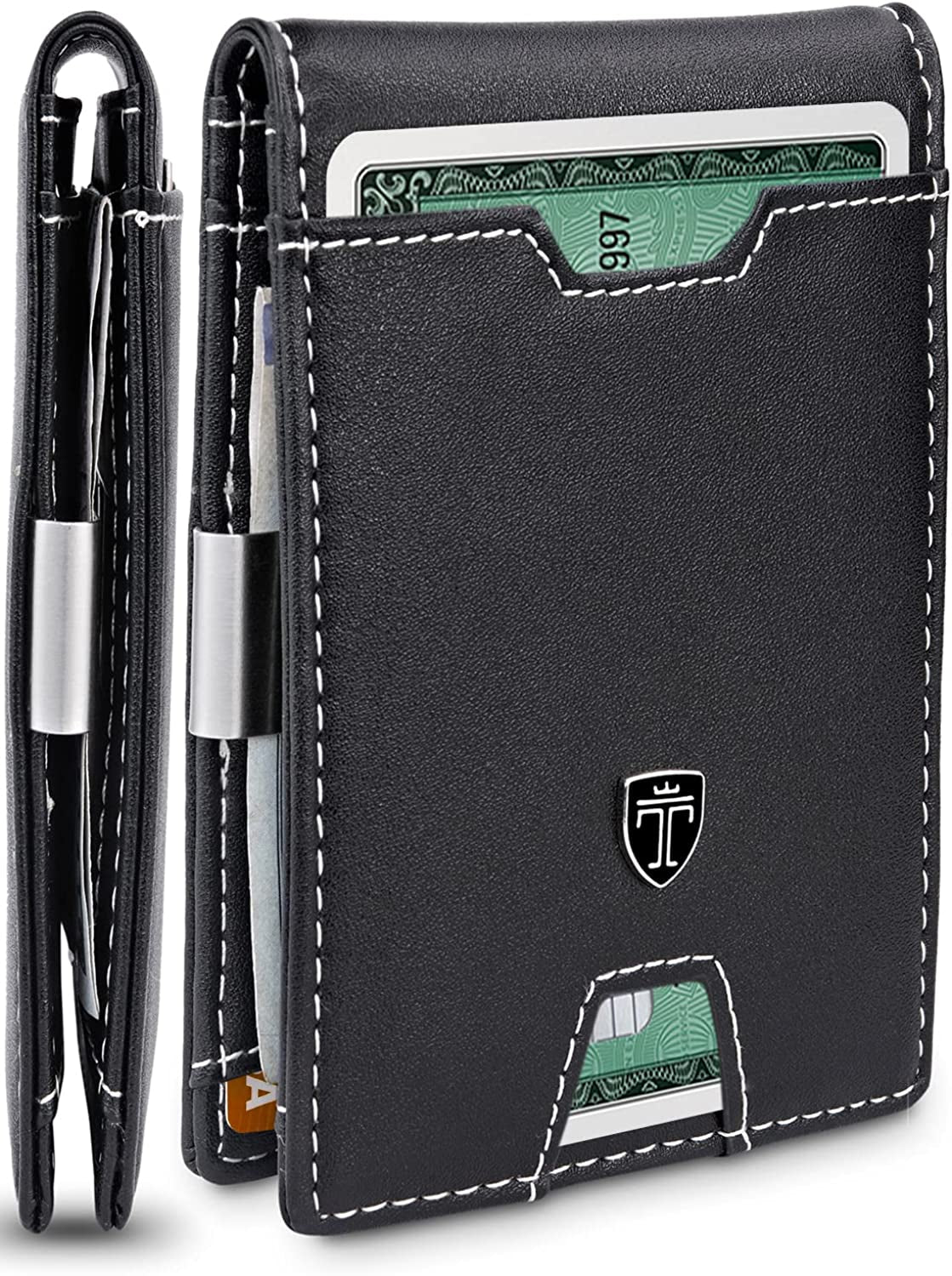 TRAVANDO Mens Slim Wallet with Money Clip AUSTIN RFID Blocking Bifold Credit Card Holder for Men with Gift Box  TRAVANDO Black & White  