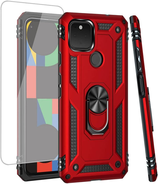 Zoeirc for Pixel 4A 5G Case, Pixel 5XL G025I Case with Tempered Glass Screen Protector, [Military Grade] Magnetic Car Ring Holder Mount Kickstand Protective Cover Case for Google Pixel 4A 5G (Red)  Zoeirc   