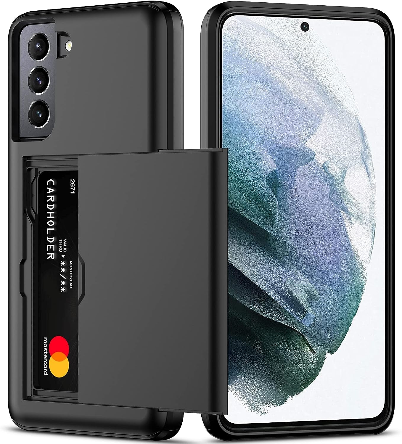 Nvollnoe for Samsung S21 Ultra Case with Card Holder Dual Layer Heavy Duty Protective Galaxy S21 Ultra Case Hidden Card Slot Slim Wallet Case for Samsung S21 Ultra(Rose Gold)  Nvollnoe Black For Galaxy S21 Plus-6.7'' 