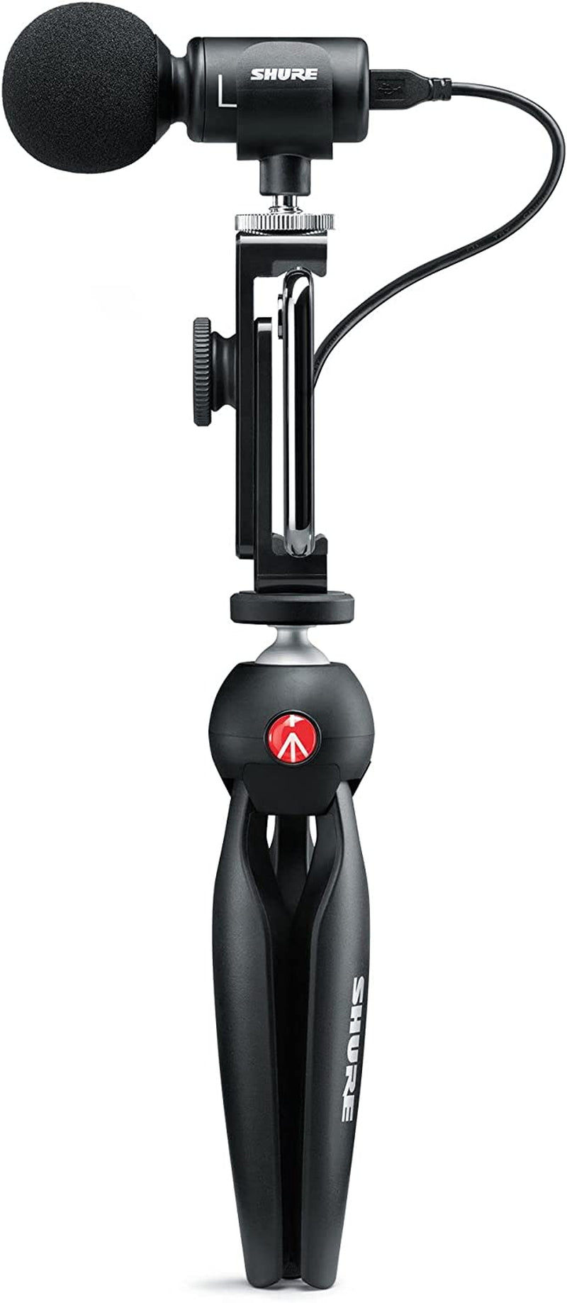 Shure MV88+ Video Kit - Digital Stereo Condenser Microphone for Apple and Android, with Manfrotto PIXI Tripod, Phone Clamp, Mount, Ios and USB-C Cables for Next-Level Connectivity (MV88+ Video KIT)  Shure   