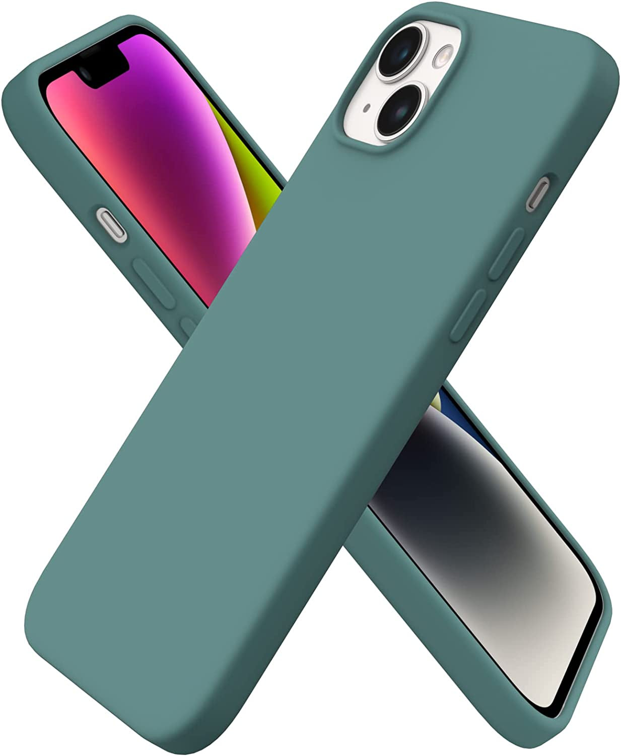 ORNARTO Compatible with Iphone 14 plus Case 6.7, Slim Liquid Silicone 3 Layers Full Covered Soft Gel Rubber Case Protective Cover 6.7 Inch-Baby Yellow  ORNARTO Pine Green  