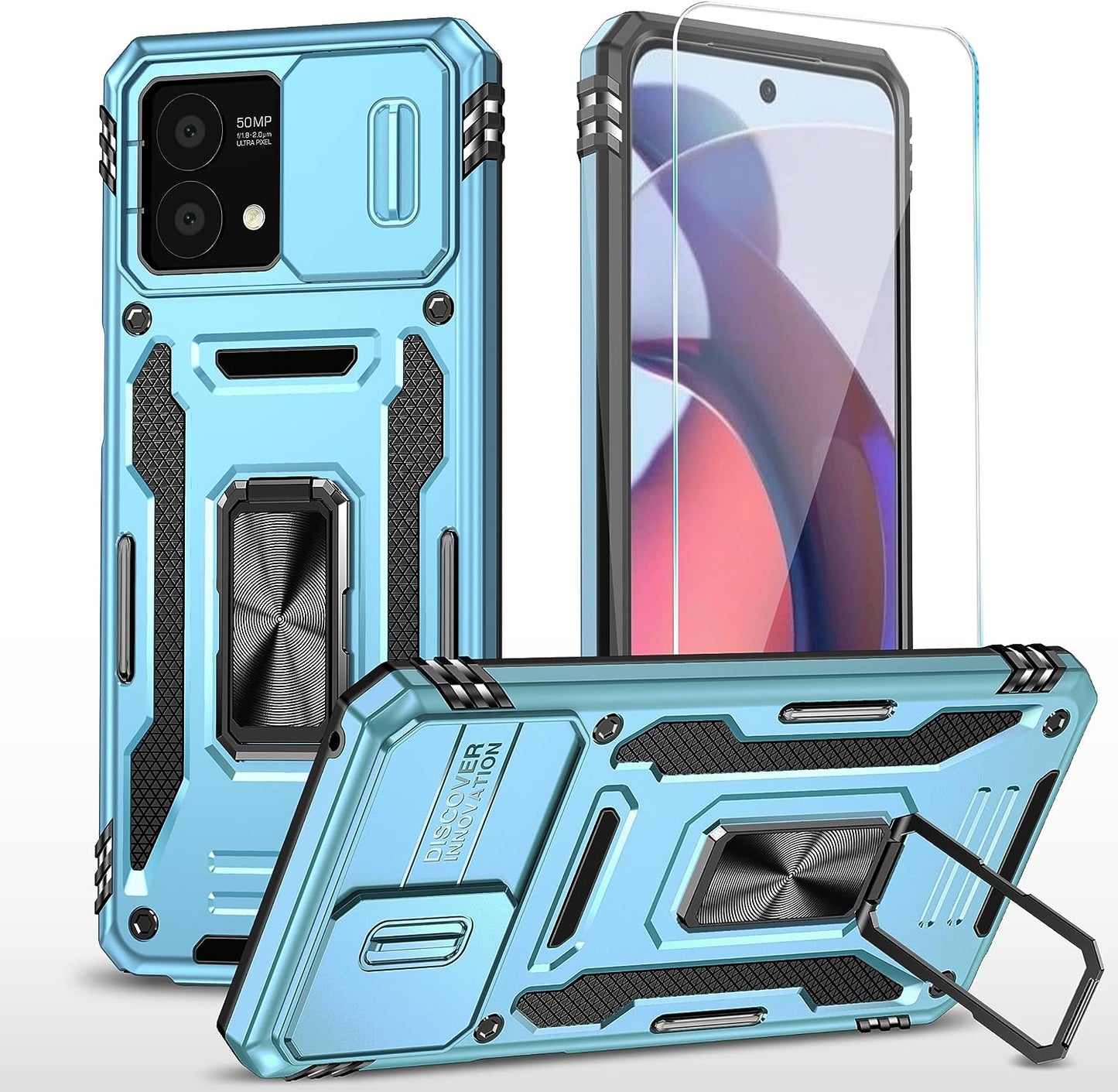 Sunstory for Motorola Moto G Stylus 5G 2023 Case with Tempered Glass Screen Protector & Slide Camera Cover & Kickstand, [Military-Grade] Phone Case for Moto G Stylus 5G 2023 (Blue)  SunStory Z_Navyblue  