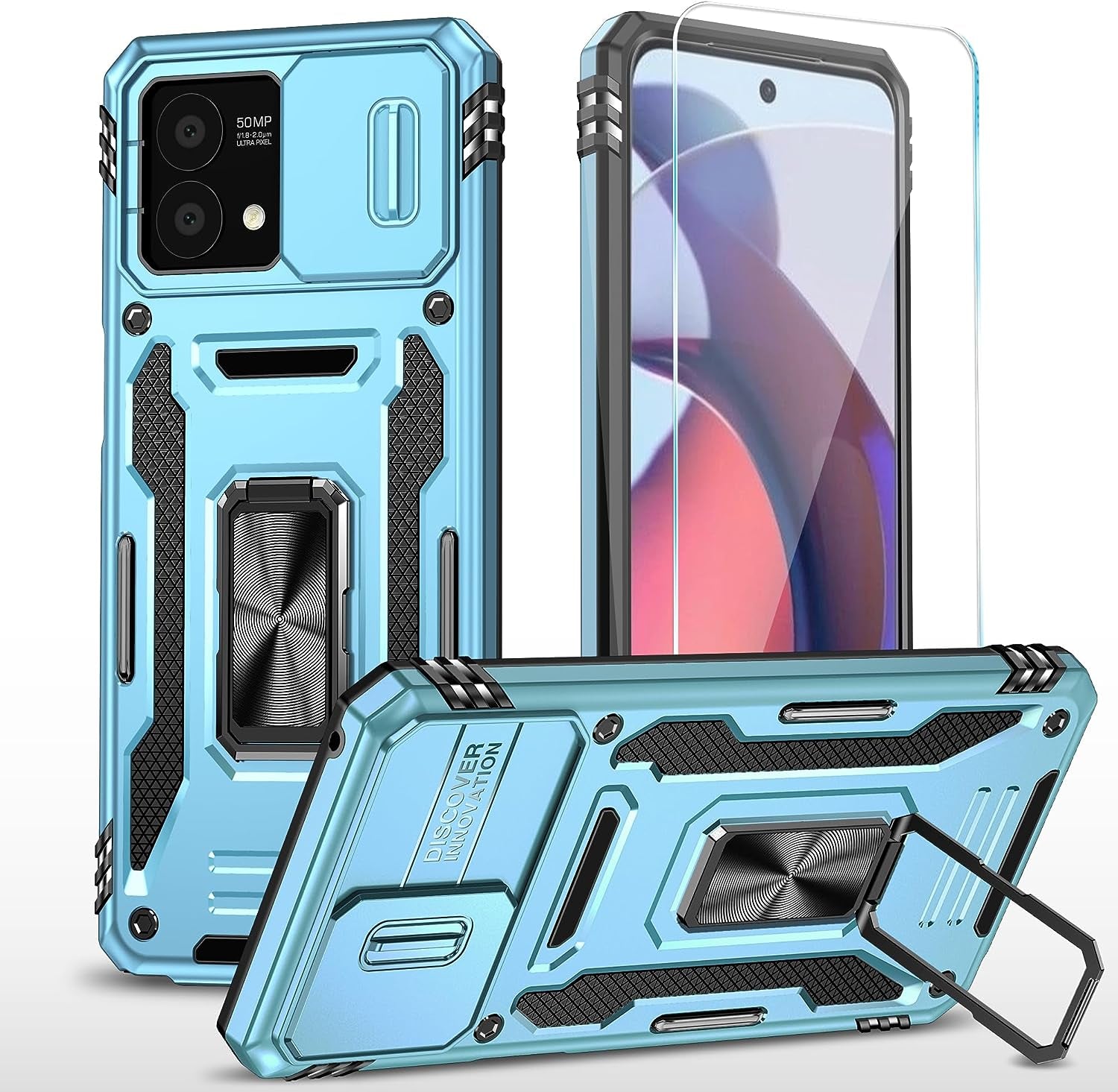 Sunstory for Motorola Moto G Stylus 5G 2023 Case with Tempered Glass Screen Protector & Slide Camera Cover & Kickstand, [Military-Grade] Phone Case for Moto G Stylus 5G 2023 (Blue)  SunStory Z_Navyblue  