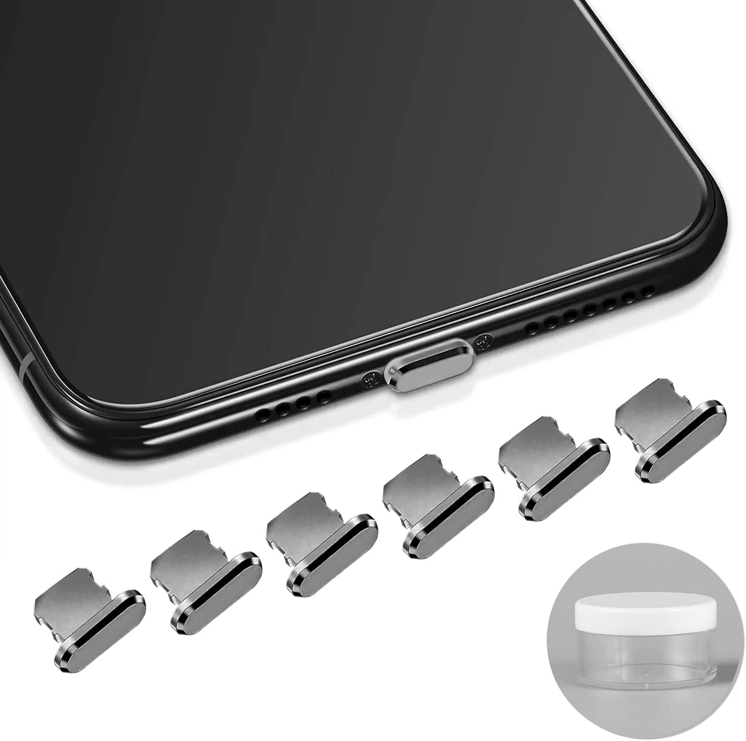 6-Pack Aluminum Anti-Dust Plugs for Iphone 13 12 Pro Max 11 XR XS 7 8 plus Airpods Dust Cover for Lightning Charging Port with Mini Storage Case (Black)  LYRYBEYCA Space Gray  