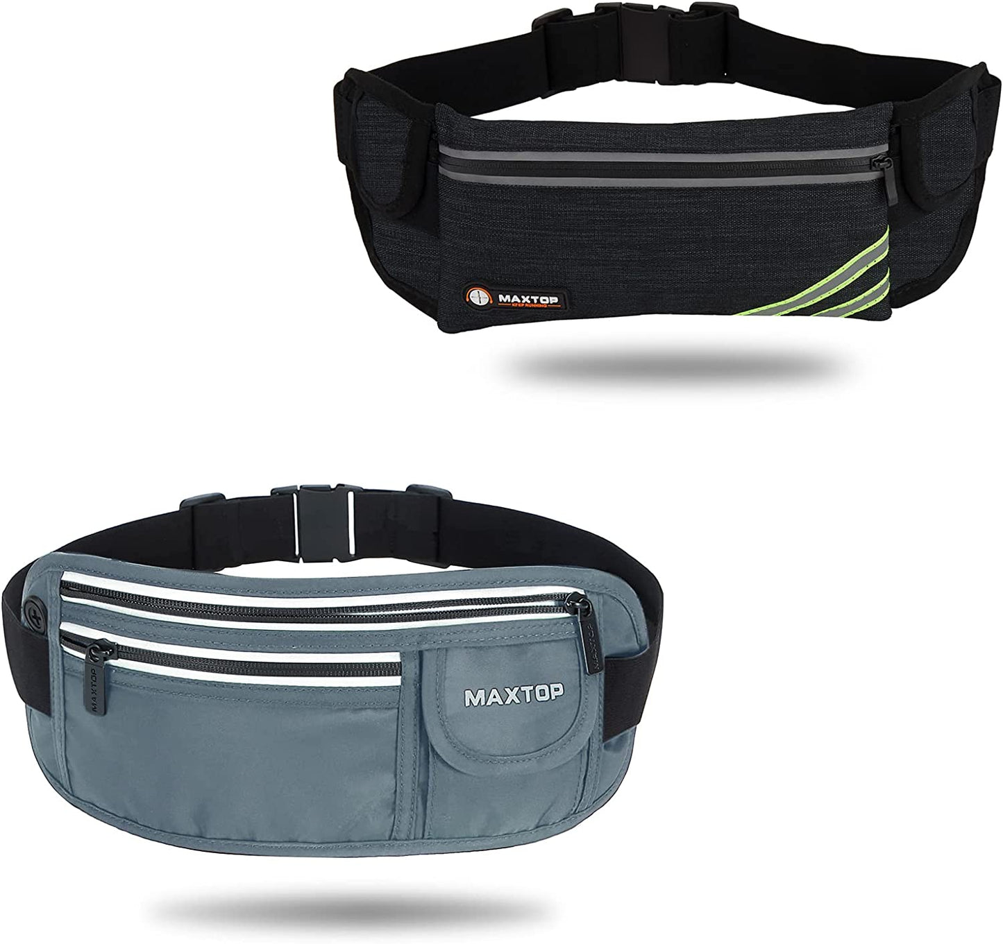 【2 Packs Family Share Bundle】Fanny Packs for Women Men Running Belt Waist Pack Bag for Workout Gym Exercise Walking Hiking Belt Bag Waist Pouch Fits Iphone Cell Phone Holder for Travel Money Belt  MAXTOP   