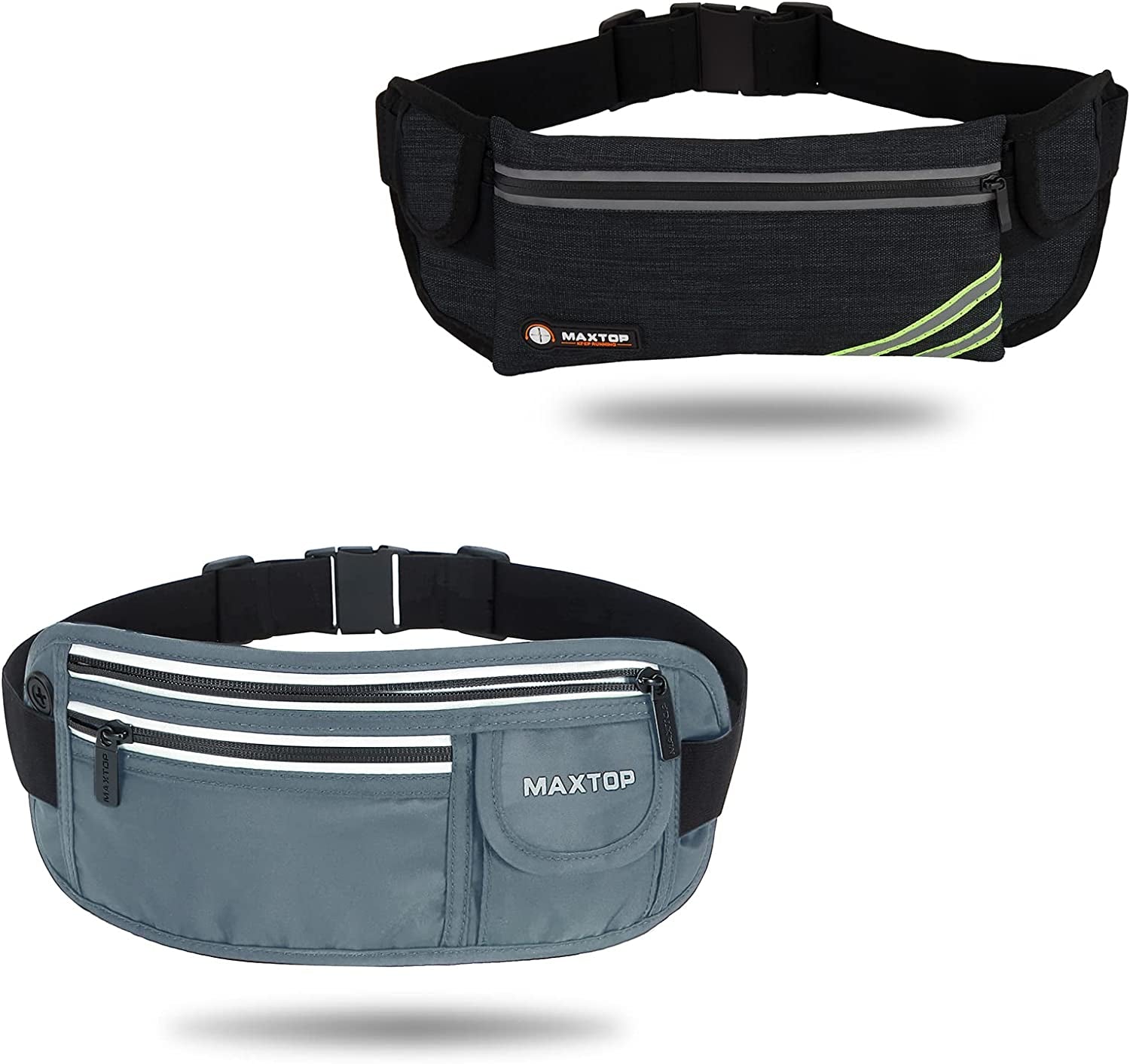【2 Packs Family Share Bundle】Fanny Packs for Women Men Running Belt Waist Pack Bag for Workout Gym Exercise Walking Hiking Belt Bag Waist Pouch Fits Iphone Cell Phone Holder for Travel Money Belt  MAXTOP   