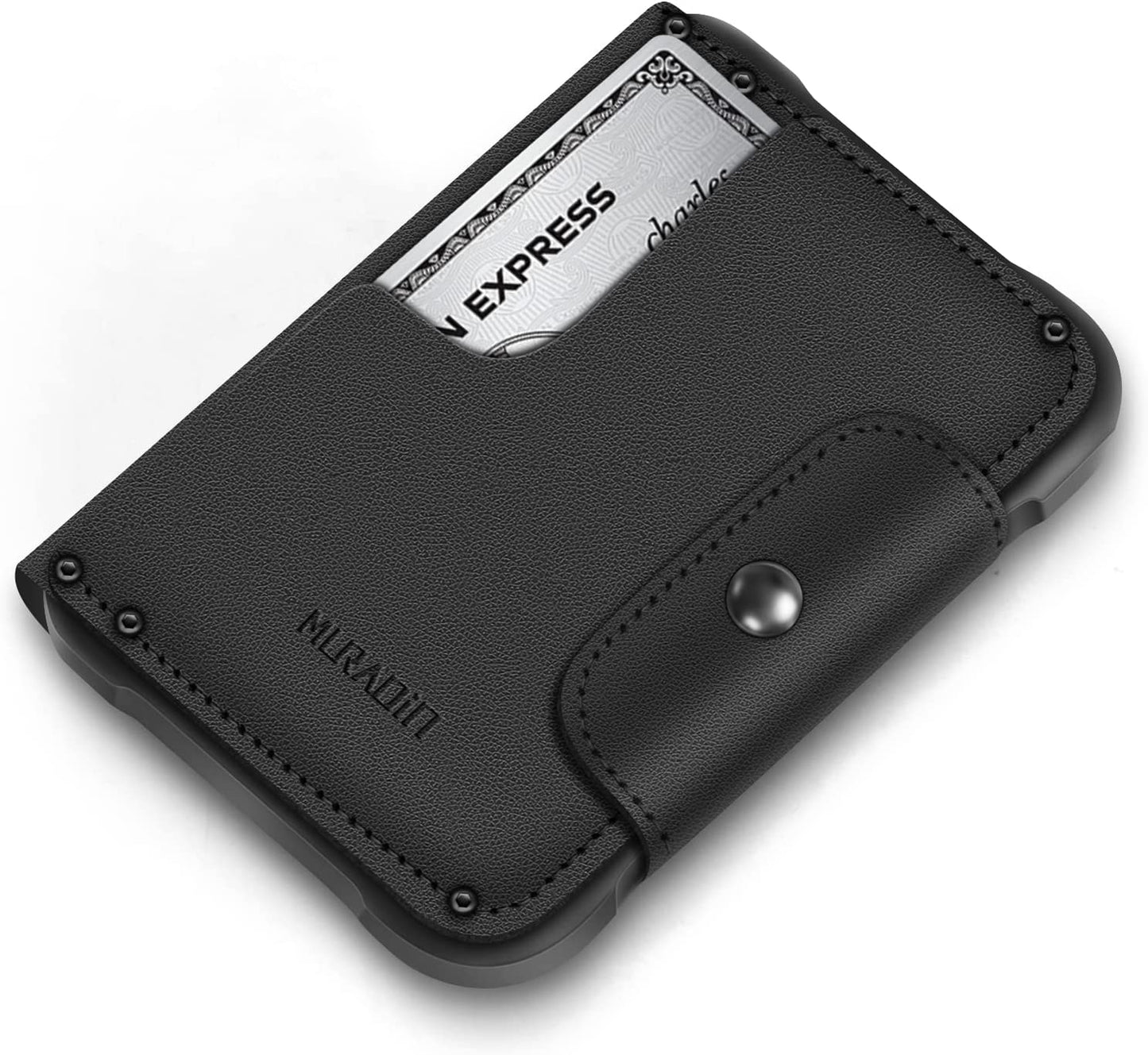 MURADIN Chocolate Front Pocket Wallet for Men Travel Tactical Bifold RFID Blocking Aluminum Metal Leather Money Cards Holder Ideal Men'S Gift  ENIGMA BLACK  