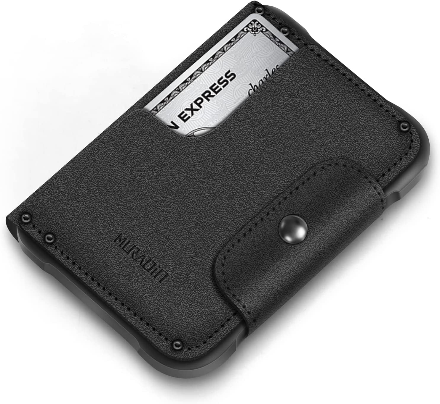 MURADIN Chocolate Front Pocket Wallet for Men Travel Tactical Bifold RFID Blocking Aluminum Metal Leather Money Cards Holder Ideal Men'S Gift  ENIGMA BLACK  
