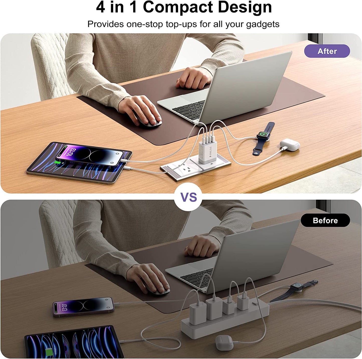 2Pack USB C Charger Block, 40W USB Wall Plug Multiport with Dual Port QC+PD 3.0 Power Adapter, 4-Port Fast Charging Cube for Iphone 14 13 12 11 Pro Max XS XR X 8 7 6 SE, Ipad, Samsung  CSODINCE   