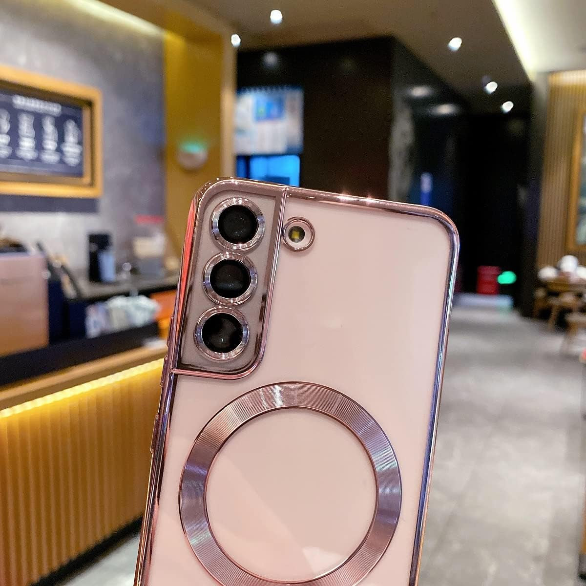 Threehundred for Samsung Galaxy S22 plus Case Magnetic Clear with Camera Lens Protector Full Protection Magsafe Electroplated Silicone Slim Fit Shockproof Protective Case Cover 6.6 Inch - Pink  Threehundred   