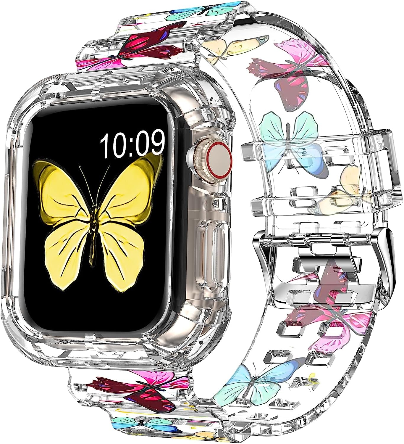 DABAOZA Compatible for Clear Apple Watch Band 38Mm 40Mm 41Mm 42Mm 44Mm 45Mm with Case, Women Girl Glitter Clear Bling Crystal Sport Strap and Bumper for Iwatch Band Ultra SE Series 8/7/6/5/4/3/2/1  DABAOZA Butterfly 45mm/44mm/42mm 