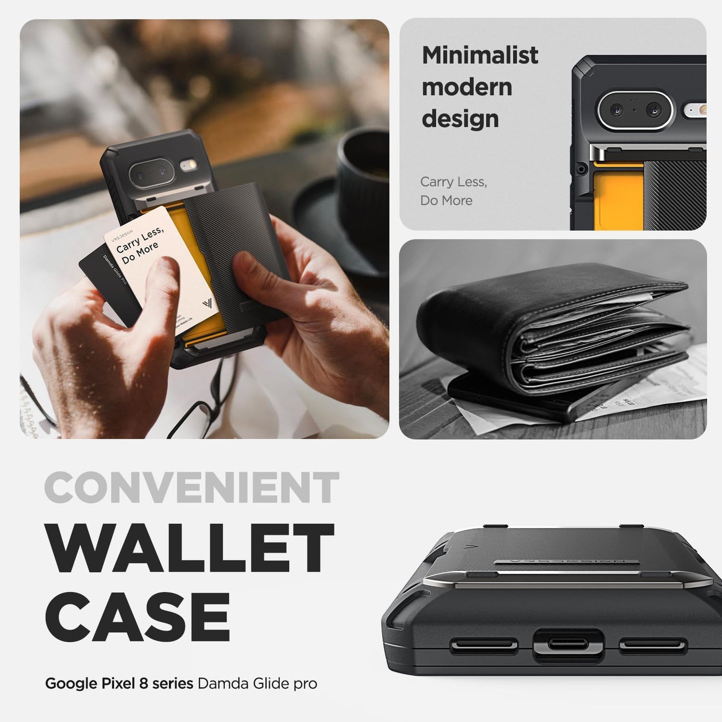 VRS DESIGN Damda Glide Pro Wallet Phone Case for Pixel 8, Sturdy Semi Auto Card Holder Wallet [4 Cards] Case Compatible for Pixel 8 Case (2023) Matte Black  VRS DESIGN   