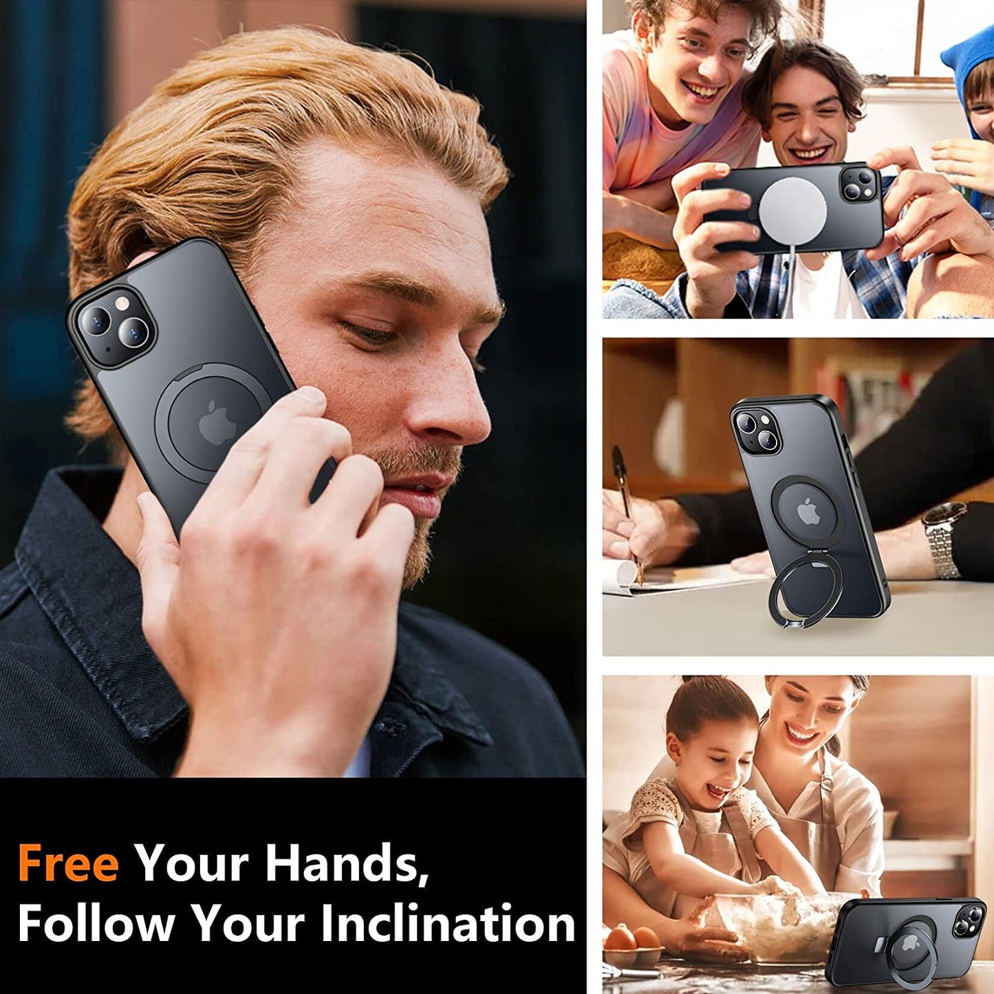 SPIDERCASE for Iphone 14 plus Case with Magnetic Invisible Stand,[Compatible for Magsafe][Military Grade Shockproof][2 Pack Tempered Glass Screen Protector] Translucent Matte Phone Case, Black  SPIDERCASE   