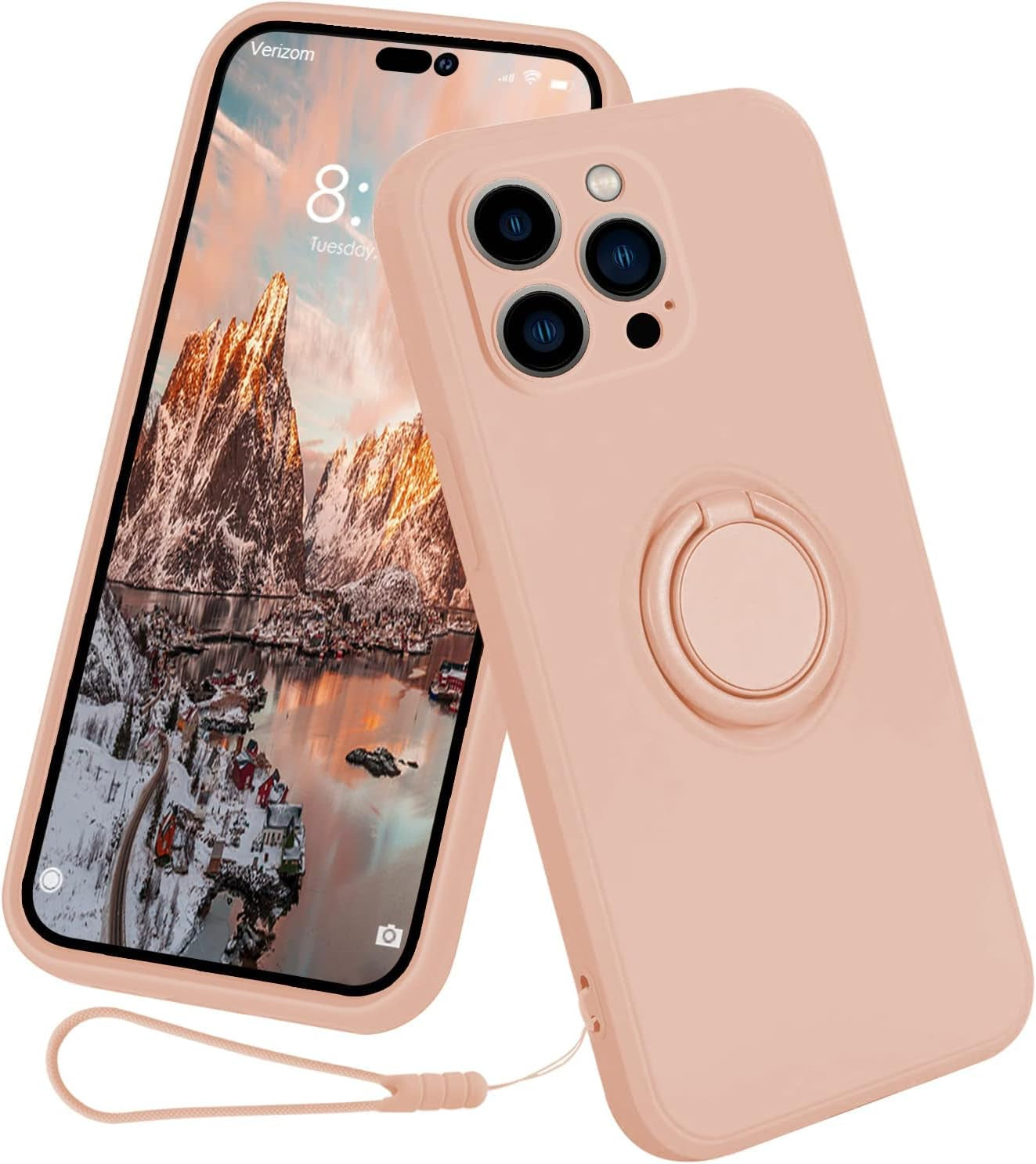 13Peas Case for Iphone 14 Pro（2022 Released）, Silicone Case with Ring 360°Rotatable Kickstand Cover Support Magnetic Car Mount，Protective Cover with Strap Lanyard (Black)  13peas   