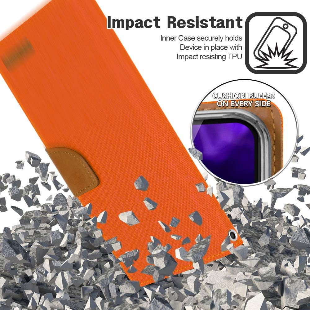 GOOSPERY Canvas Wallet for LG V40 Thinq Case (2018) Denim Stand Flip Cover (Orange)  GOOSPERY   