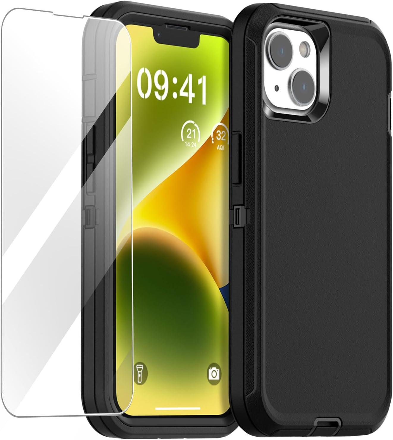 Aicase Magnetic Case for Iphone 14 Plus,Support Magnetic Car Mount Heavy Duty 2-Layer Pocket-Friendly Durable Military Grade Protection Shockproof/Dropproof Protective Cover for Iphone 14 plus 6.7"_1  AICase Black With Glass Protector  