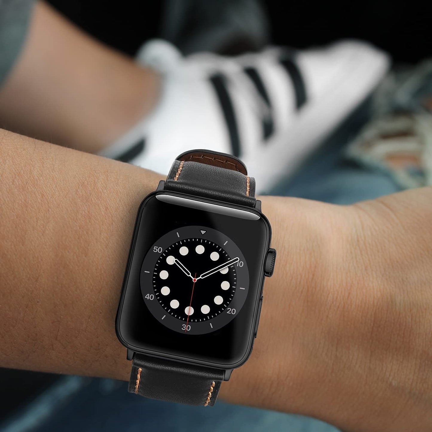 Tasikar Bands Compatible with Apple Watch Band 49Mm 45Mm 44Mm 42Mm Men Genuine Leather Replacement Bands Compatible with Apple Watch Ultra Series 8 7 (45Mm) SE 6 5 4 (44Mm) 3 2 1 (42Mm) - Black  Tasikar   