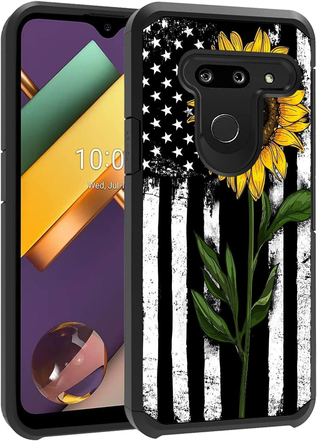 FQTBCEARI Case for LG G8 Thinq/Lg G8S Thinq/Lg G8, 2 in 1 Hybrid Hard PC & Soft Silicone Heavy Duty Dual Layer Shockproof Full-Body Protection Case - Black Dog Labrador  chatham American Flag Sunflower  