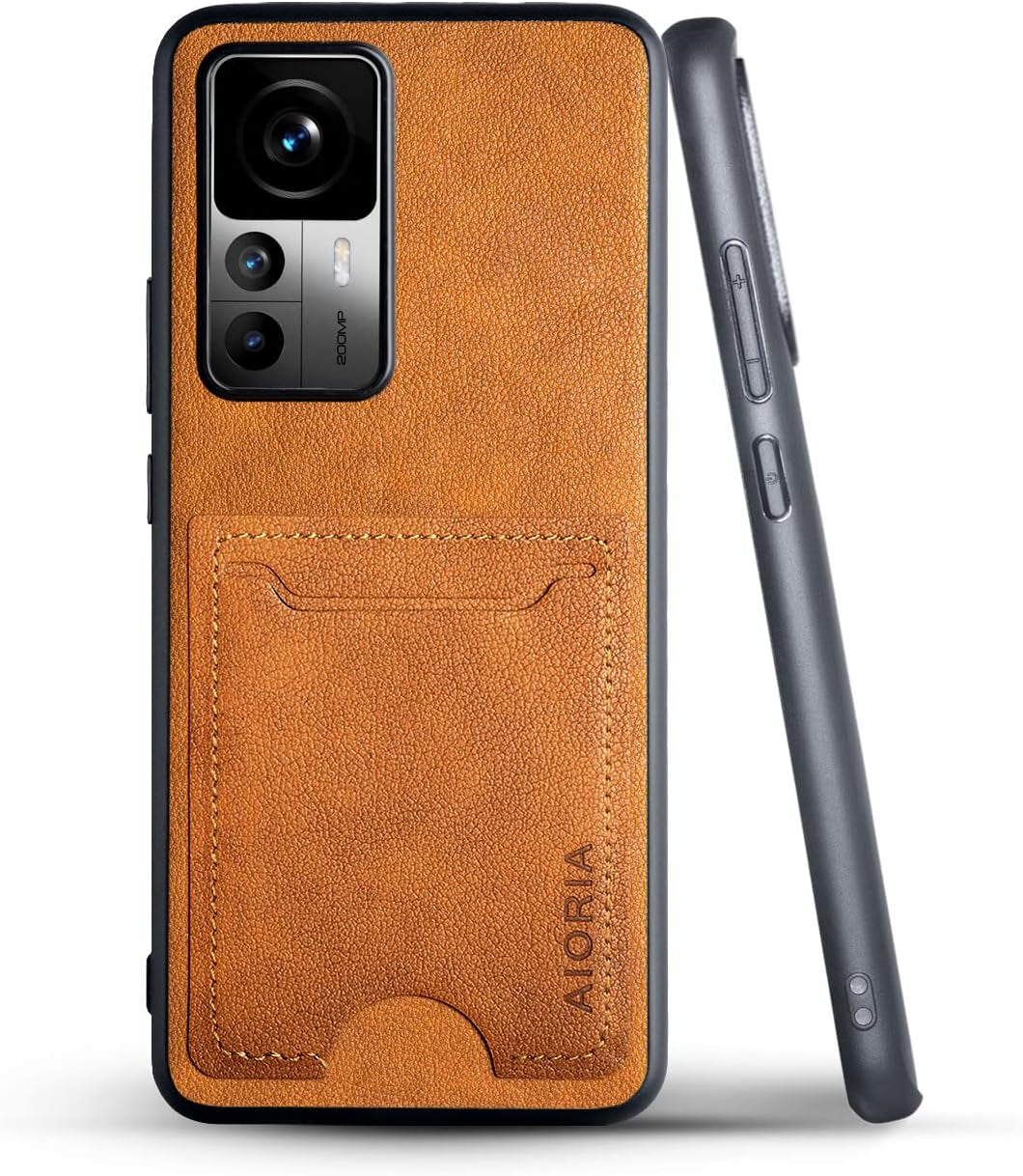 AIORIA for Xiaomi 12T Pro Case, with Card Holder Premium Leather Phone Cover Retro Card Slot Full Protective Case for Xiaomi 12T Pro 5G (Orange)  AIORIA   